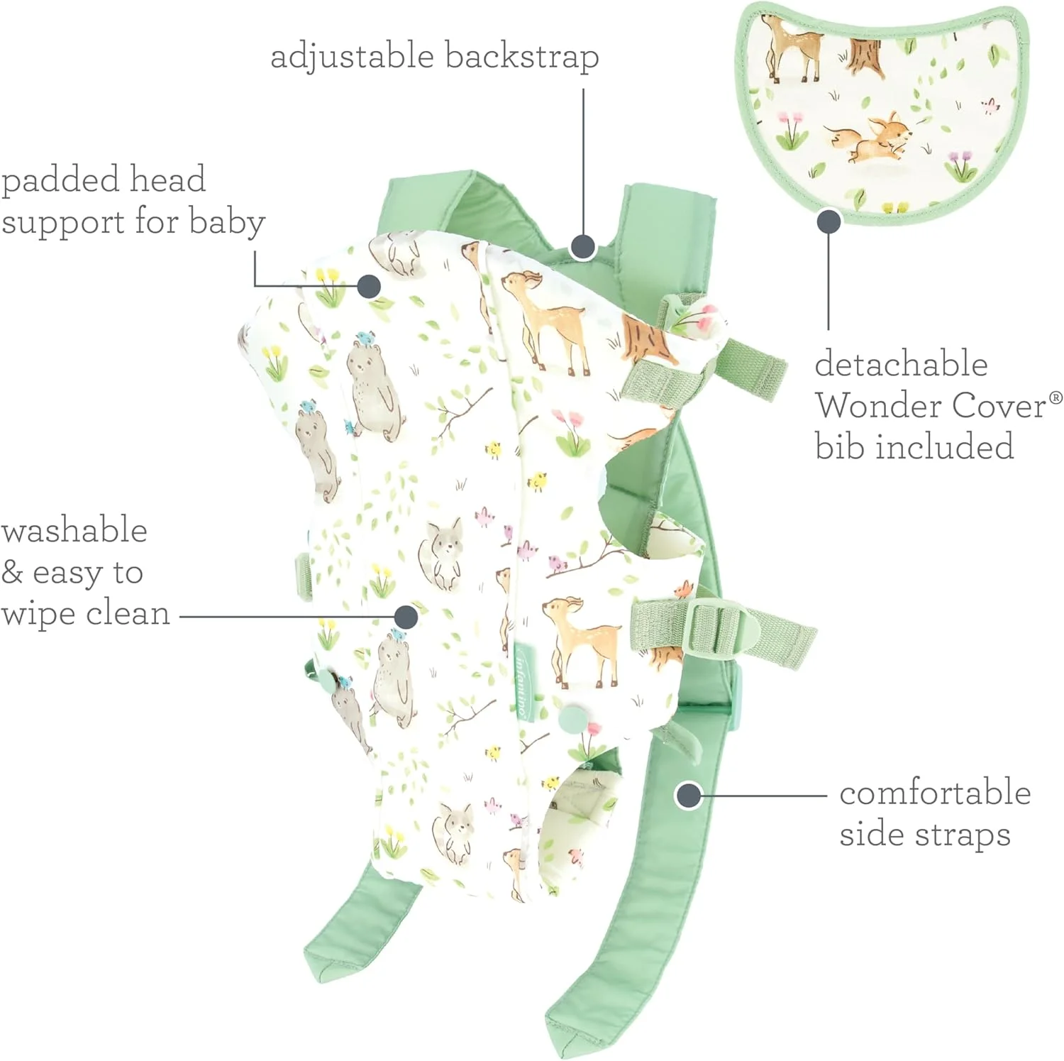 آغوشی نوزاد اینفانتینو مدل Swift Classic، دو حالت حمل با پیشبند Wonder Cover، بند قابل تنظیم، وسیله ضروری سیسمونی، آغوشی نوزاد مناسب نوزاد تا نوپا 3 تا 12 کیلوگرم، Woodland