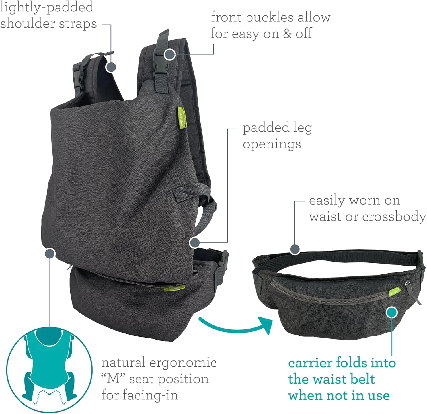 آغوشی نوزاد تاشو و قابل حمل 2 در 1 اینفانتینو، جمع و جور و سبک وزن، قابل تنظیم، برای نوزادان 5.5 تا 18 کیلوگرم، خاکستری آغوشی نوزاد تاشو و قابل حمل 2 در 1 اینفانتینو، جمع و جور و سبک وزن، قابل تنظیم، برای نوزادان 5.5 تا 18 کیلوگرم، خاکستری