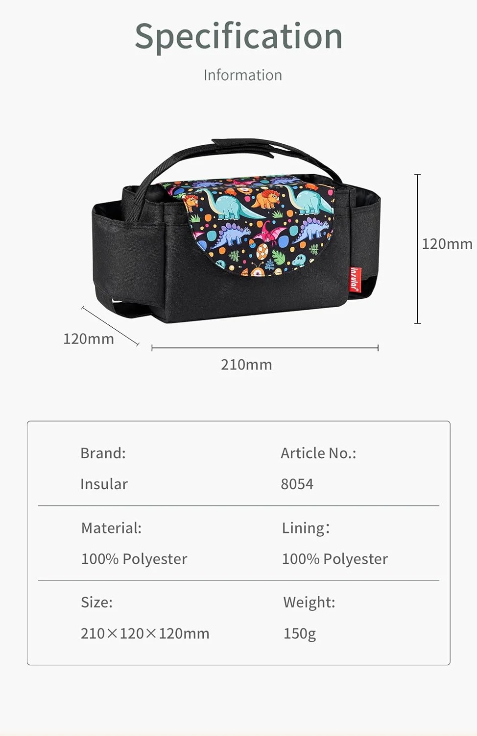 کیف لوازم کودک اینسولار، کیف چند منظوره لوازم جانبی کالسکه، طرح دایناسور کیف لوازم کودک اینسولار، کیف چند منظوره لوازم جانبی کالسکه، طرح دایناسور