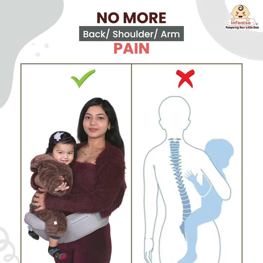 آغوشی نوزاد صندلی دار قابل تنظیم 4 در 1 INFANTSO، نرم و راحت با کمربند ایمنی، جیب های چند منظوره و بندهای پهن بالشتکی (خاکستری) آغوشی نوزاد صندلی دار قابل تنظیم 4 در 1 INFANTSO، نرم و راحت با کمربند ایمنی، جیب های چند منظوره و بندهای پهن بالشتکی (خاکستری)