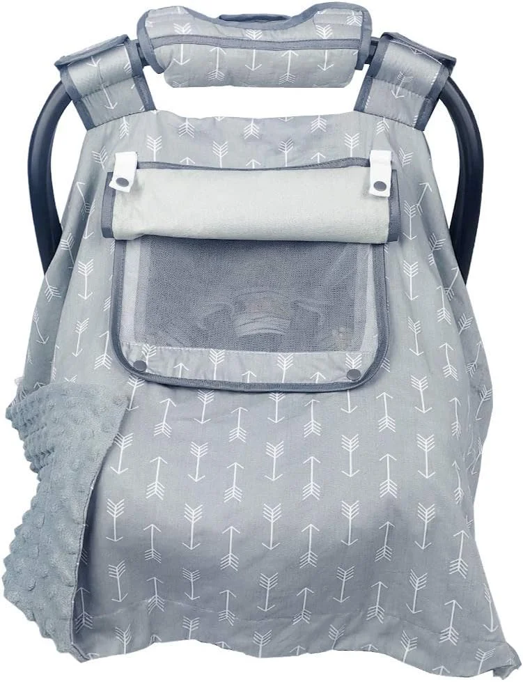 روکش صندلی ماشین کودک ایکوپوکا برای نوزادان دختر و پسر، سایبان صندلی ماشین برای کریر نوزاد، 2 لایه پنجره توری/پارچه ای، بدون لغزش روی دسته کریر، بالشتک دسته، پنبه و مینک خاکستری روکش صندلی ماشین کودک ایکوپوکا برای نوزادان دختر و پسر، سایبان صندلی ماشین برای کریر نوزاد، 2 لایه پنجره توری/پارچه ای، بدون لغزش روی دسته کریر، بالشتک دسته، پنبه و مینک خاکستری