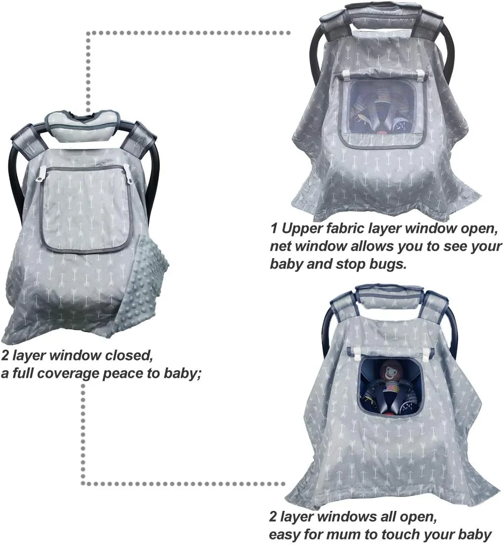 روکش صندلی ماشین کودک ایکوپوکا برای نوزادان دختر و پسر، سایبان صندلی ماشین برای کریر نوزاد، 2 لایه پنجره توری/پارچه ای، بدون لغزش روی دسته کریر، بالشتک دسته، پنبه و مینک خاکستری روکش صندلی ماشین کودک ایکوپوکا برای نوزادان دختر و پسر، سایبان صندلی ماشین برای کریر نوزاد، 2 لایه پنجره توری/پارچه ای، بدون لغزش روی دسته کریر، بالشتک دسته، پنبه و مینک خاکستری