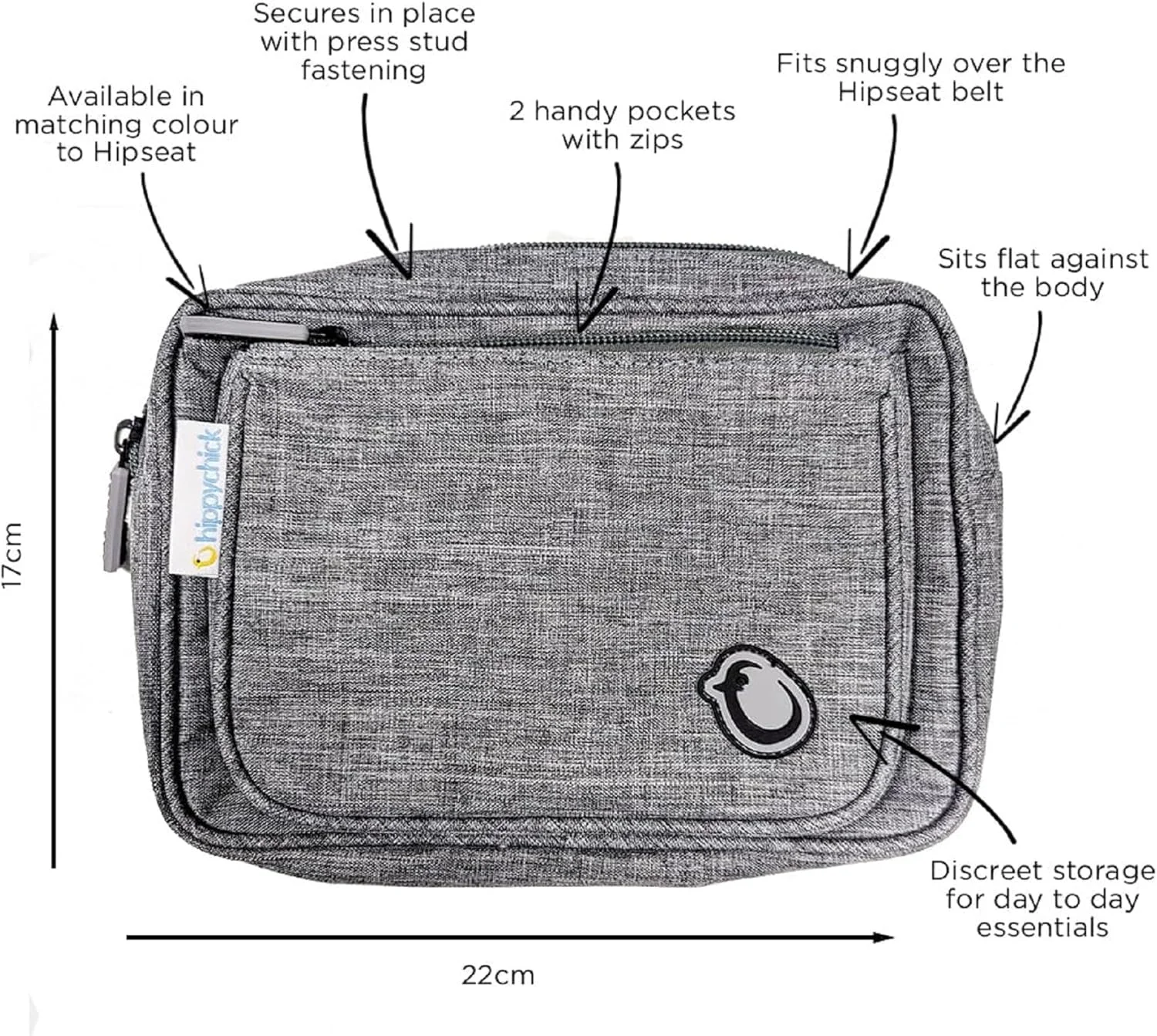 کیف لوازم جانبی هیپی چیک / کیف مسافرتی با 2 جیب، قابل استفاده با صندلی حمل کودک، جین خاکستری