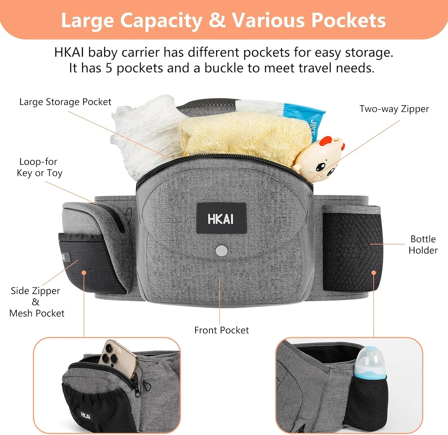 آغوشی نوزاد HKAI با نشیمنگاه، کمربند قابل تنظیم و توری تنفسی، آغوشی ارگونومیک با سطح نشیمنگاه ضد لغزش برای نوزادان و کودکان نوپا، (خاکستری) آغوشی نوزاد HKAI با نشیمنگاه، کمربند قابل تنظیم و توری تنفسی، آغوشی ارگونومیک با سطح نشیمنگاه ضد لغزش برای نوزادان و کودکان نوپا، (خاکستری)