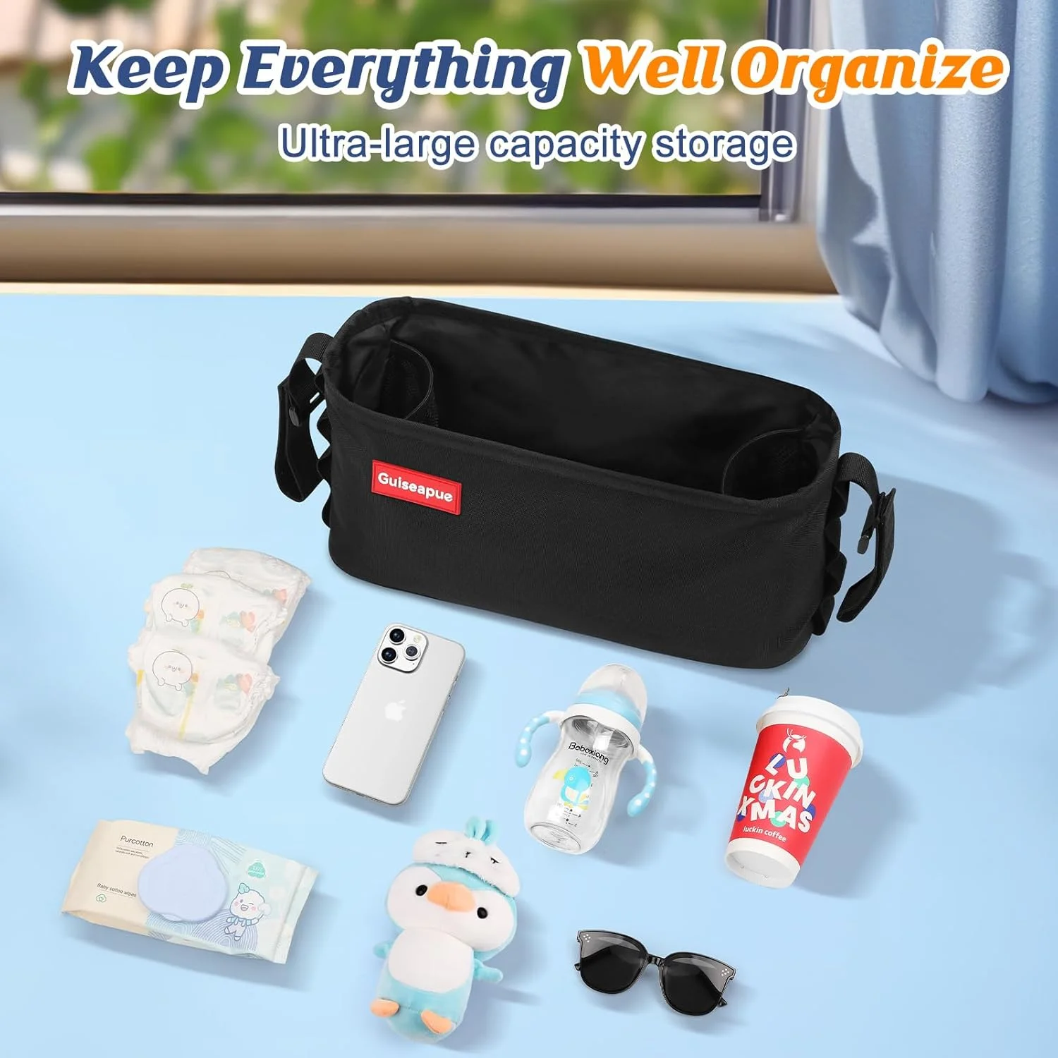 کیف ارگانایزر کالسکه Guiseapue با جا لیوانی: کیف جا لیوانی کالسکه با ظرفیت بزرگ با بند ضد لغزش، کیف کالسکه جهانی، لوازم جانبی کالسکه برای کالسکه کودک Doona، Nuna، Jogger، Bugaboo کیف ارگانایزر کالسکه Guiseapue با جا لیوانی: کیف جا لیوانی کالسکه با ظرفیت بزرگ با بند ضد لغزش، کیف کالسکه جهانی، لوازم جانبی کالسکه برای کالسکه کودک Doona، Nuna، Jogger، Bugaboo