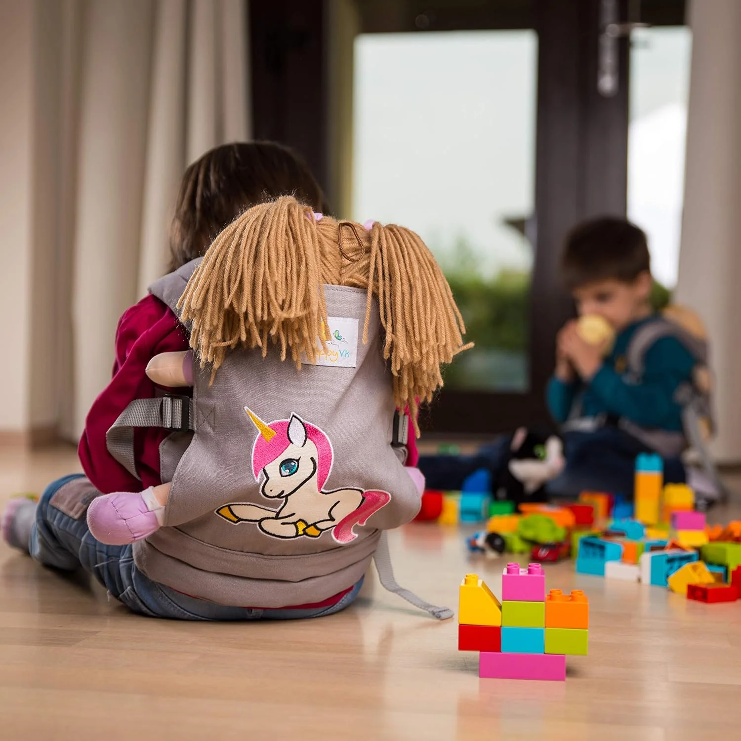 HappyVk- Baby Doll Carrier for Kids- with Cute Unicorn Embroidery. Fits Dolls or Stuffed Animals up to 24 inches, Front and Back (as Backpack Carrier) HappyVk- Baby Doll Carrier for Kids- with Cute Unicorn Embroidery. Fits Dolls or Stuffed Animals up to 24 inches, Front and Back (as Backpack Carrier)