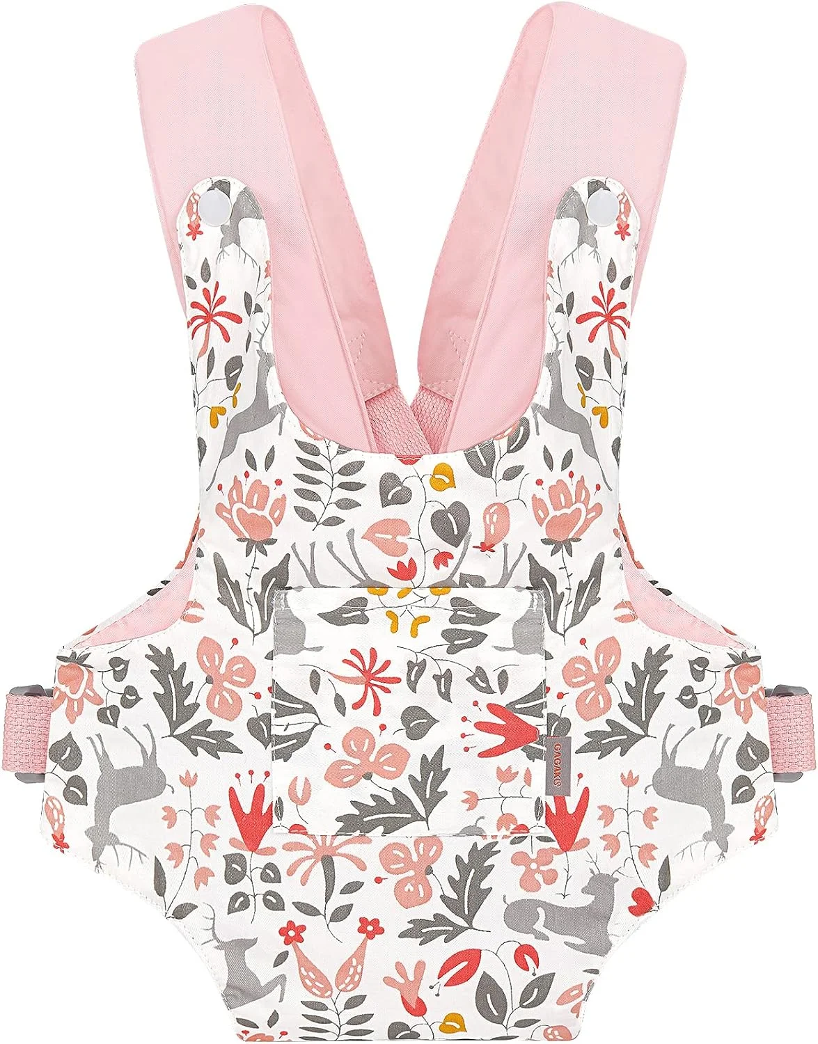 حامل عروسک کودک GAGAKU، قابل استفاده در جلو و پشت، بندهای ضربدری شانه برای حمل اسباب بازی های پولیشی دخترانه، دارای بست دکمه ای - طرح گوزن صورتی حامل عروسک کودک GAGAKU، قابل استفاده در جلو و پشت، بندهای ضربدری شانه برای حمل اسباب بازی های پولیشی دخترانه، دارای بست دکمه ای - طرح گوزن صورتی