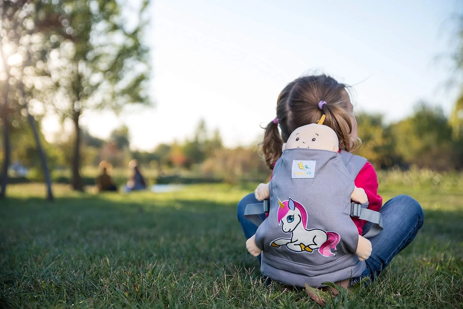 HappyVk- Baby Doll Carrier for Kids- with Cute Unicorn Embroidery. Fits Dolls or Stuffed Animals up to 24 inches, Front and Back (as Backpack Carrier) HappyVk- Baby Doll Carrier for Kids- with Cute Unicorn Embroidery. Fits Dolls or Stuffed Animals up to 24 inches, Front and Back (as Backpack Carrier)