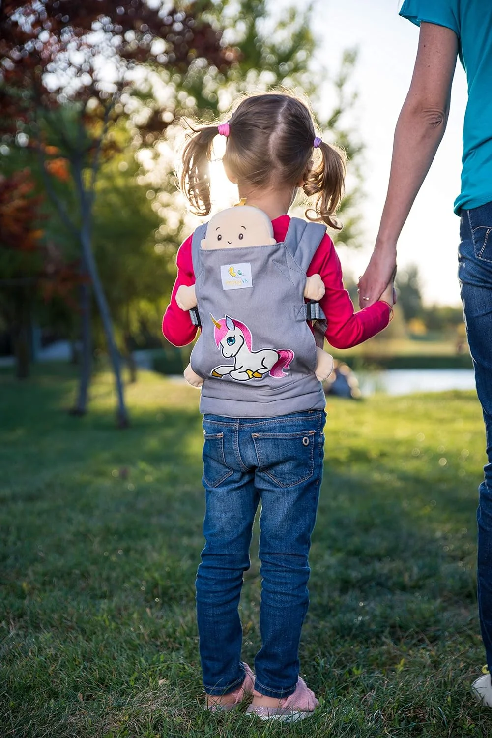 HappyVk- Baby Doll Carrier for Kids- with Cute Unicorn Embroidery. Fits Dolls or Stuffed Animals up to 24 inches, Front and Back (as Backpack Carrier) HappyVk- Baby Doll Carrier for Kids- with Cute Unicorn Embroidery. Fits Dolls or Stuffed Animals up to 24 inches, Front and Back (as Backpack Carrier)