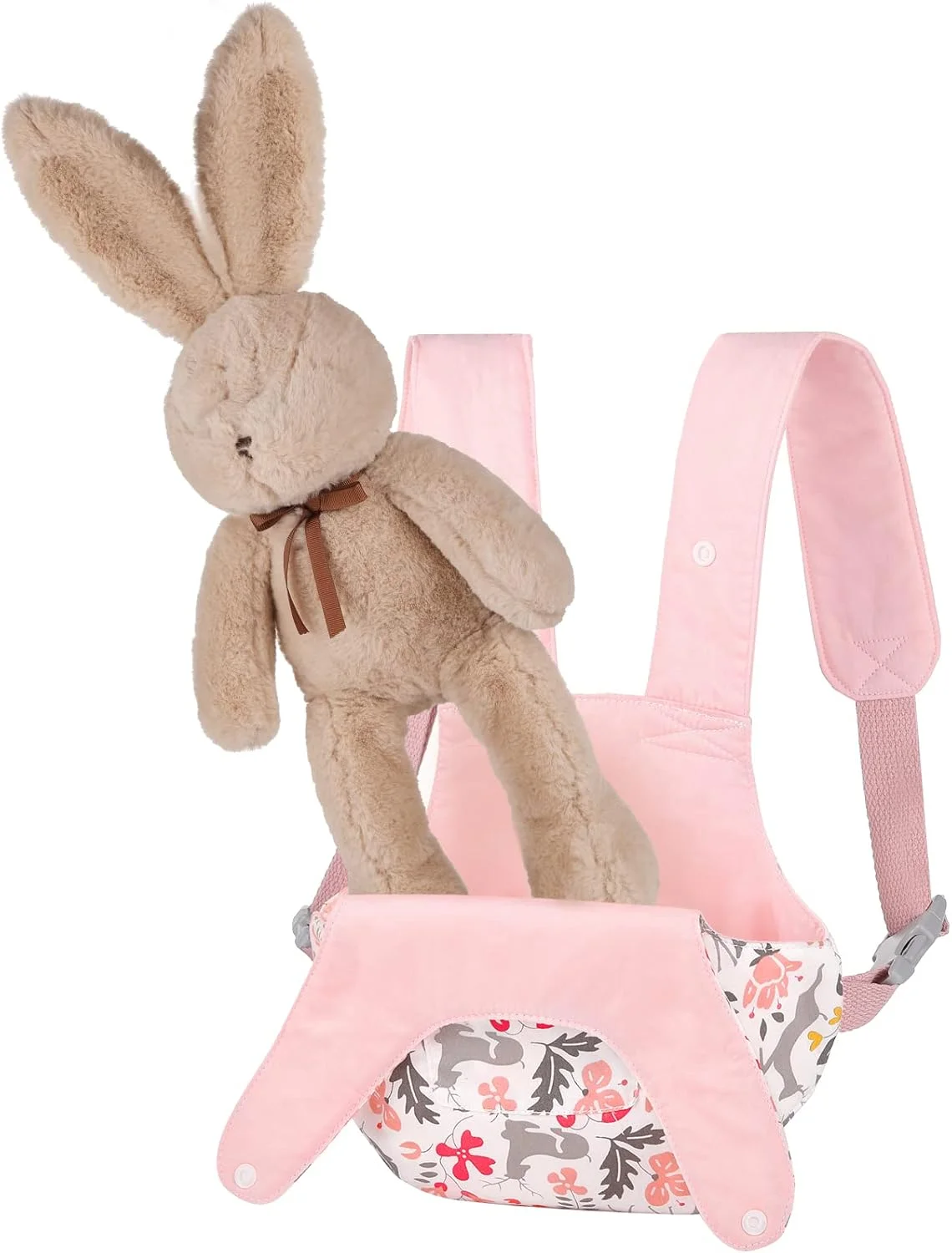 حامل عروسک کودک GAGAKU، قابل استفاده در جلو و پشت، بندهای ضربدری شانه برای حمل اسباب بازی های پولیشی دخترانه، دارای بست دکمه ای - طرح گوزن صورتی حامل عروسک کودک GAGAKU، قابل استفاده در جلو و پشت، بندهای ضربدری شانه برای حمل اسباب بازی های پولیشی دخترانه، دارای بست دکمه ای - طرح گوزن صورتی