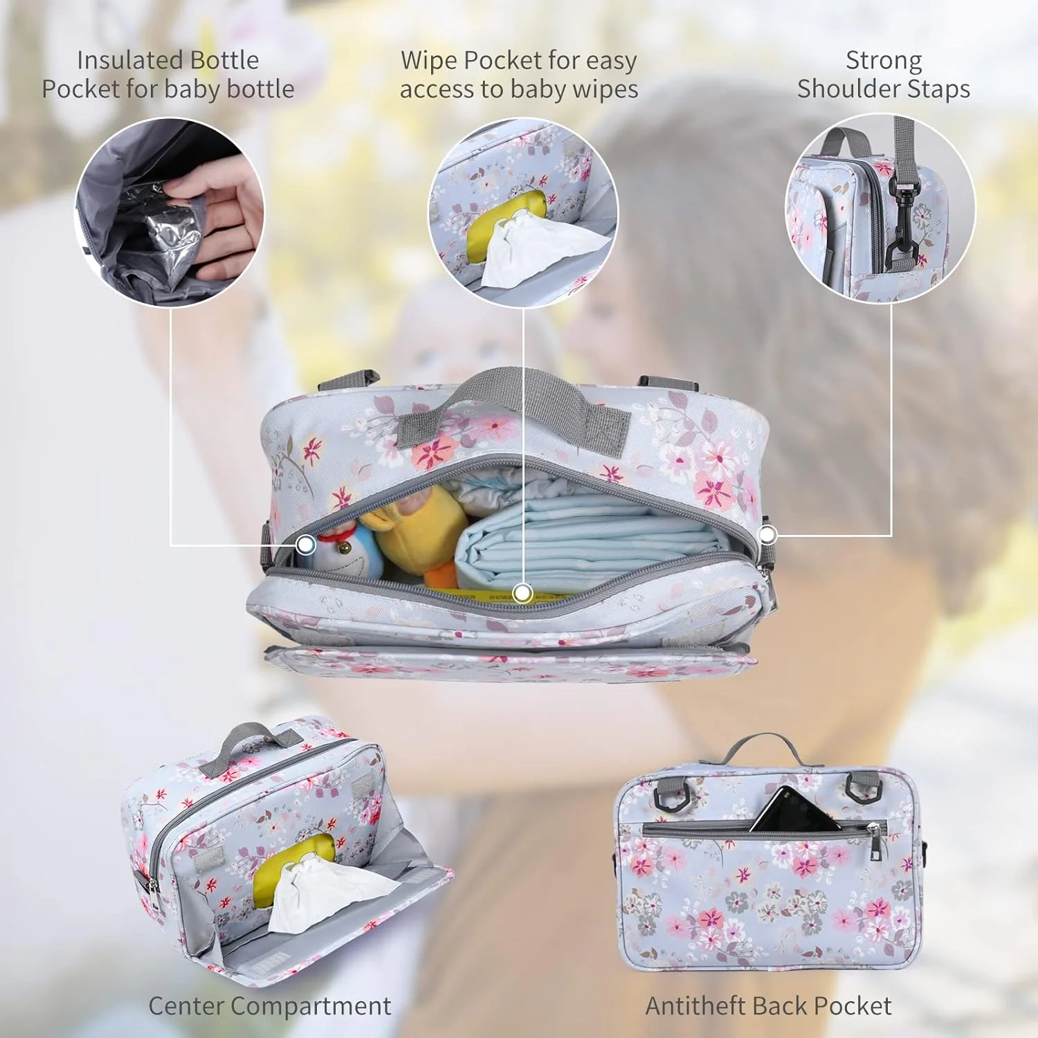 کیف ارگانایزر لوازم کودک گوقوسو با جیب عایق، مناسب برای اکثر کالسکه ها، فضای کافی برای پوشک، دستمال مرطوب و اسباب بازی، طرح گل کیف ارگانایزر لوازم کودک گوقوسو با جیب عایق، مناسب برای اکثر کالسکه ها، فضای کافی برای پوشک، دستمال مرطوب و اسباب بازی، طرح گل