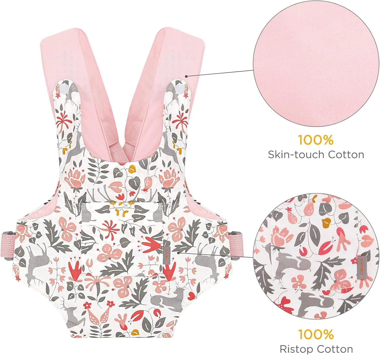 حامل عروسک کودک GAGAKU، قابل استفاده در جلو و پشت، بندهای ضربدری شانه برای حمل اسباب بازی های پولیشی دخترانه، دارای بست دکمه ای - طرح گوزن صورتی حامل عروسک کودک GAGAKU، قابل استفاده در جلو و پشت، بندهای ضربدری شانه برای حمل اسباب بازی های پولیشی دخترانه، دارای بست دکمه ای - طرح گوزن صورتی