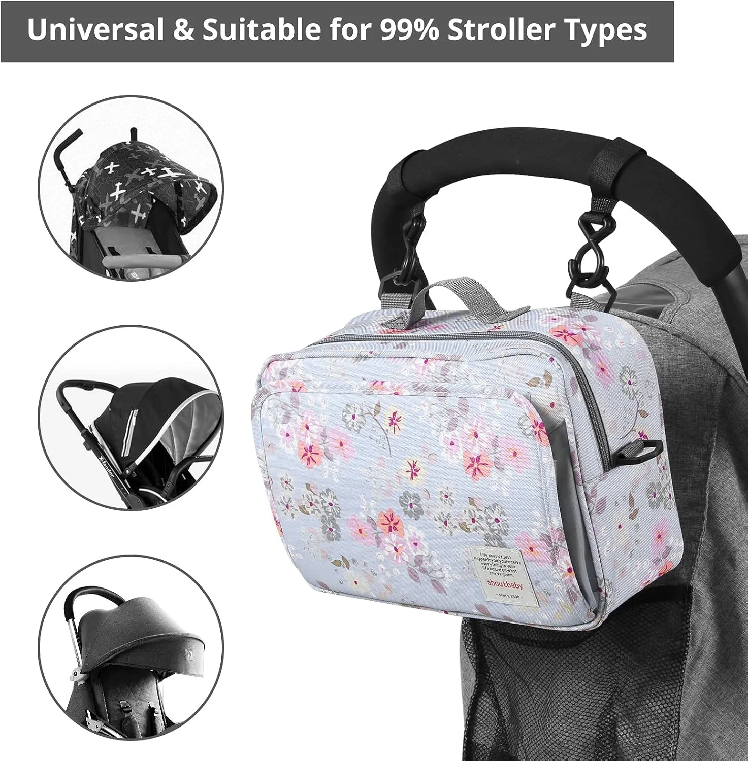 کیف ارگانایزر لوازم کودک گوقوسو با جیب عایق، مناسب برای اکثر کالسکه ها، فضای کافی برای پوشک، دستمال مرطوب و اسباب بازی، طرح گل کیف ارگانایزر لوازم کودک گوقوسو با جیب عایق، مناسب برای اکثر کالسکه ها، فضای کافی برای پوشک، دستمال مرطوب و اسباب بازی، طرح گل