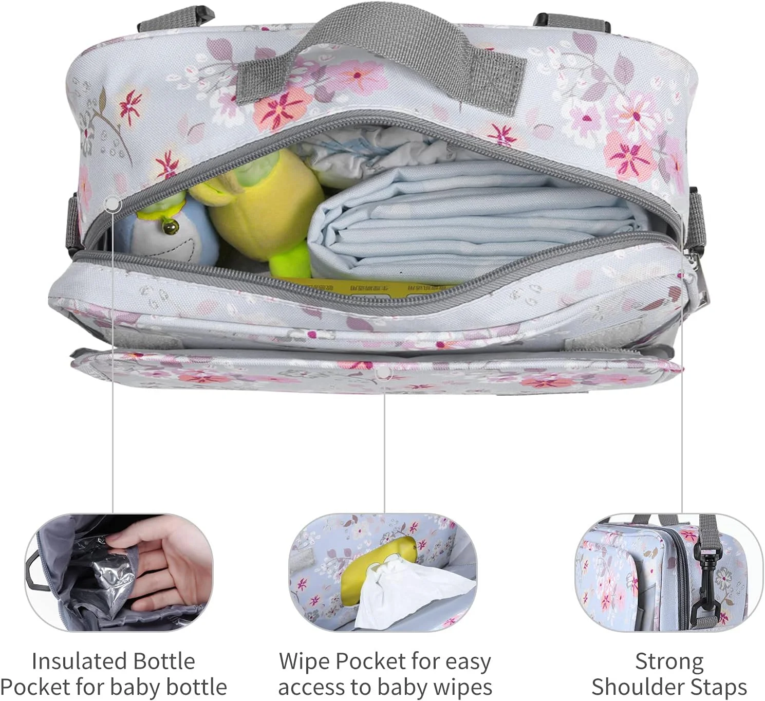 کیف ارگانایزر لوازم کودک گوقوسو با جیب عایق، مناسب برای اکثر کالسکه ها، فضای کافی برای پوشک، دستمال مرطوب و اسباب بازی، طرح گل کیف ارگانایزر لوازم کودک گوقوسو با جیب عایق، مناسب برای اکثر کالسکه ها، فضای کافی برای پوشک، دستمال مرطوب و اسباب بازی، طرح گل