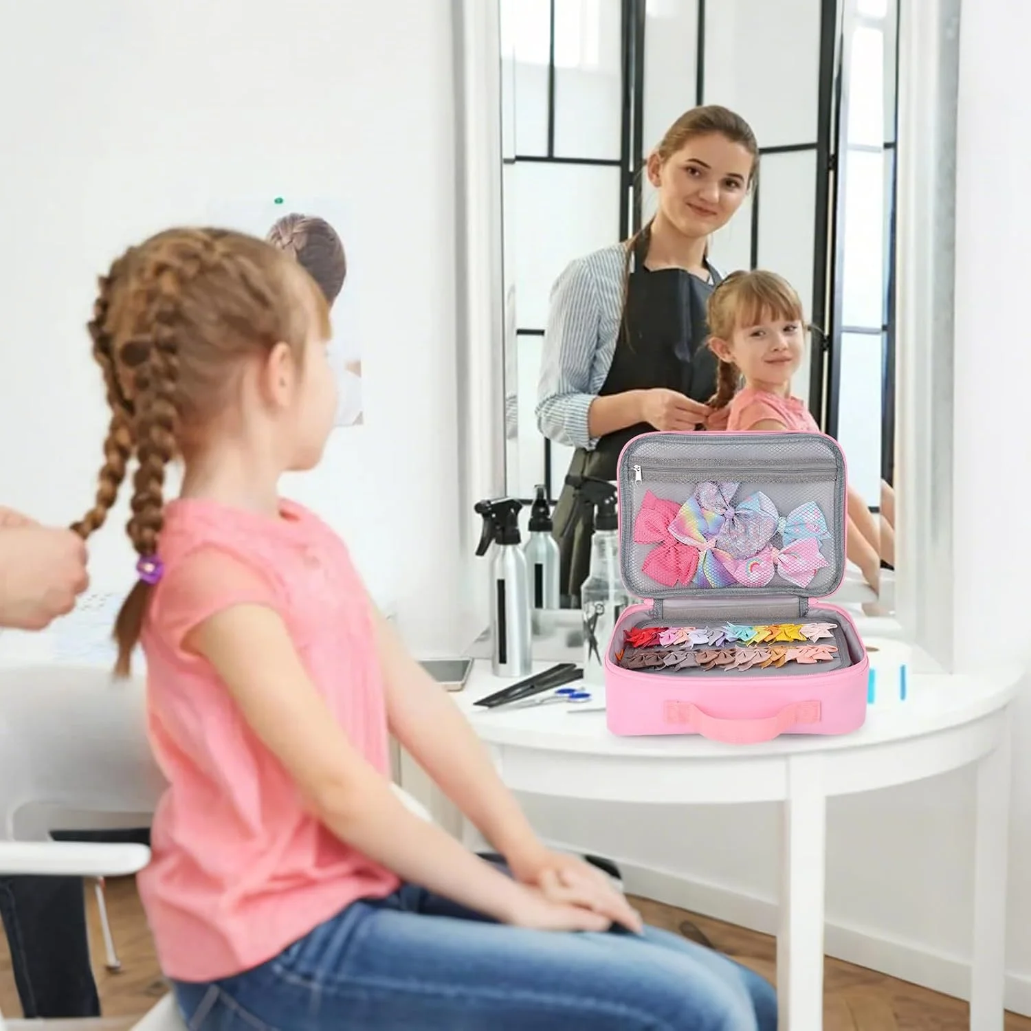 نگهدارنده پاپیون برای دختران، نگهدارنده گیره موی دخترانه، سازمان دهنده جعبه پاپیون تک شاخ صورتی برای لوازم جانبی موی دخترانه نوپا (تک شاخ)