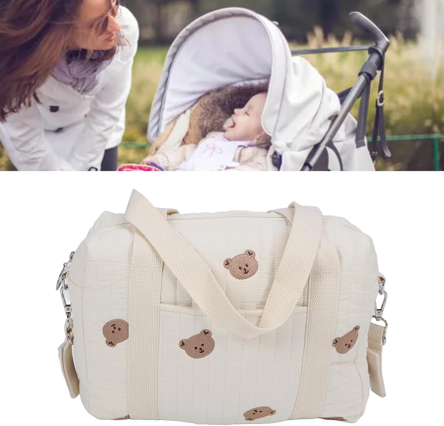 کیف لوازم کودک فوکت، کیف بزرگ و جادار لوازم کودک با زیپ، کیف گلدوزی مادر، کیف لوازم جانبی کالسکه برای پوشک، تلفن، کلید، اسباب بازی، لوازم نوزاد (طرح خرس) کیف لوازم کودک فوکت، کیف بزرگ و جادار لوازم کودک با زیپ، کیف گلدوزی مادر، کیف لوازم جانبی کالسکه برای پوشک، تلفن، کلید، اسباب بازی، لوازم نوزاد (طرح خرس)