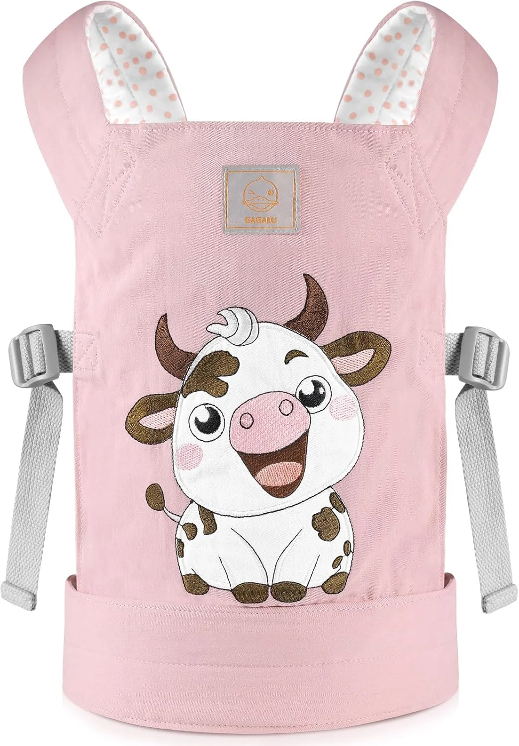 حامل عروسک گاگاکو، حامل اسباب بازی عروسک برای عروسک ها، لوازم جانبی عروسک های نوزادی، طرح گلدوزی حیوانات - گاو صورتی