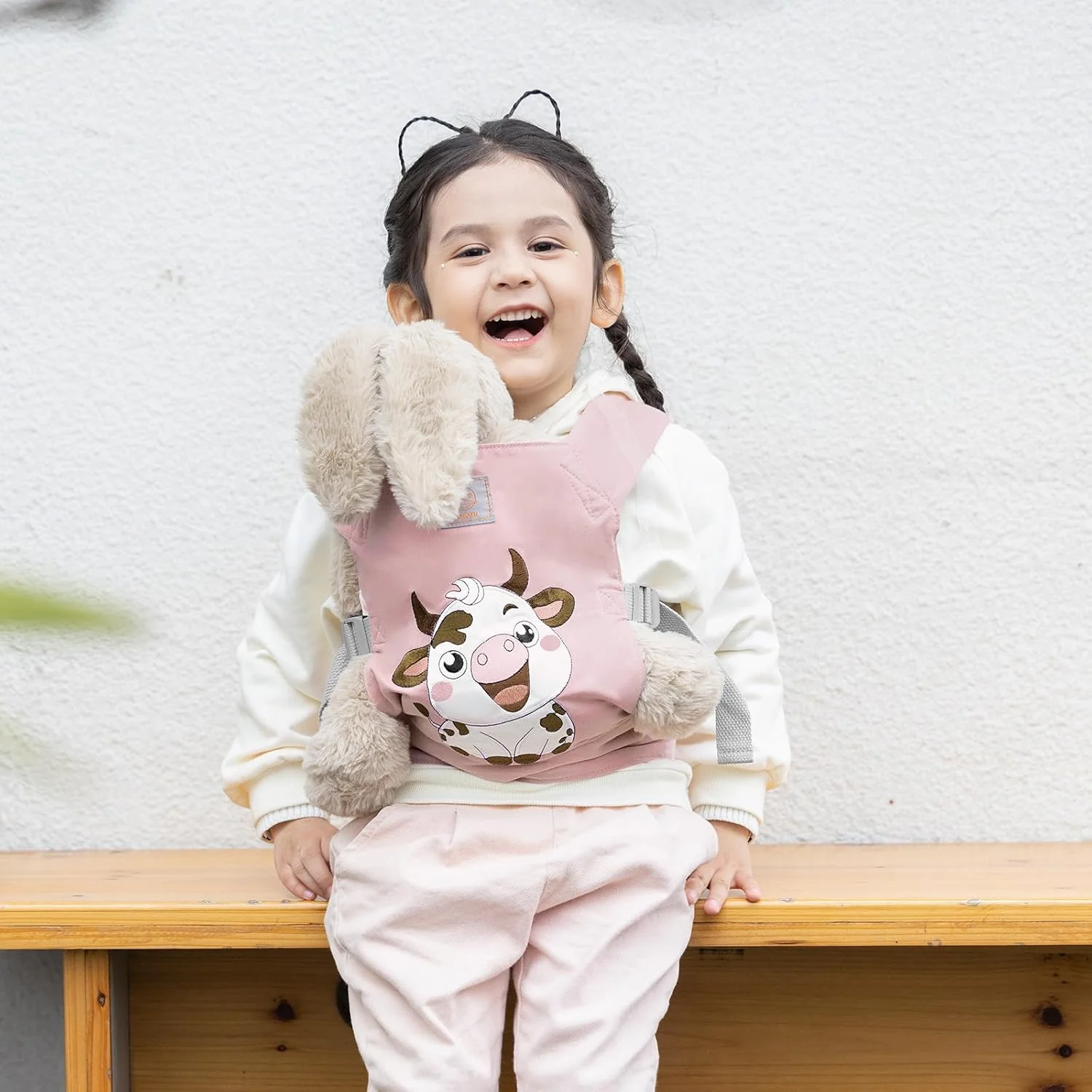 حامل عروسک گاگاکو، حامل اسباب بازی عروسک برای عروسک ها، لوازم جانبی عروسک های نوزادی، طرح گلدوزی حیوانات - گاو صورتی