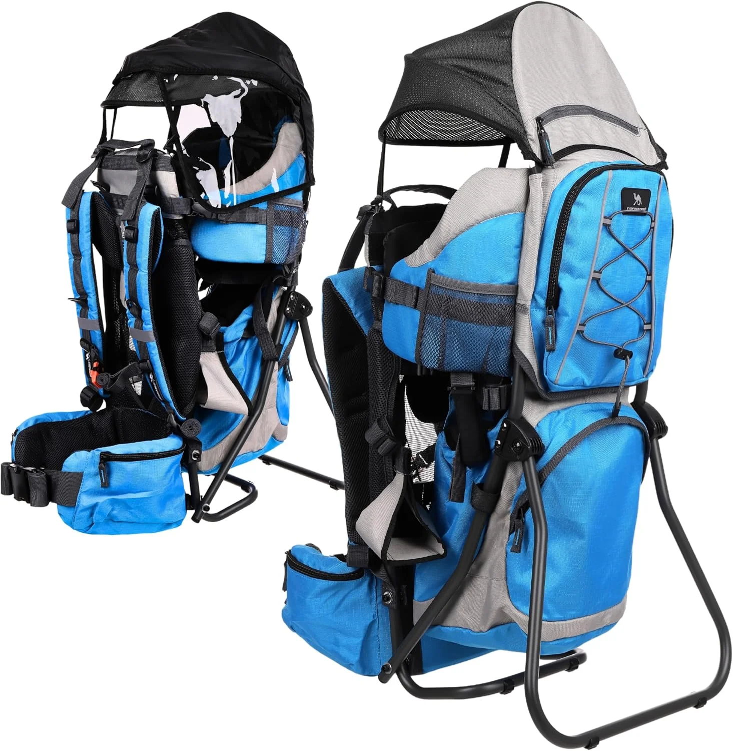 کوله پشتی حمل کودک DROMADER - کوله پشتی پیاده روی کودک نوپا با سایبان آفتاب، روکش باران، کیف عایق، زیرانداز تعویض و قاب تاشو با یک دست - آبی