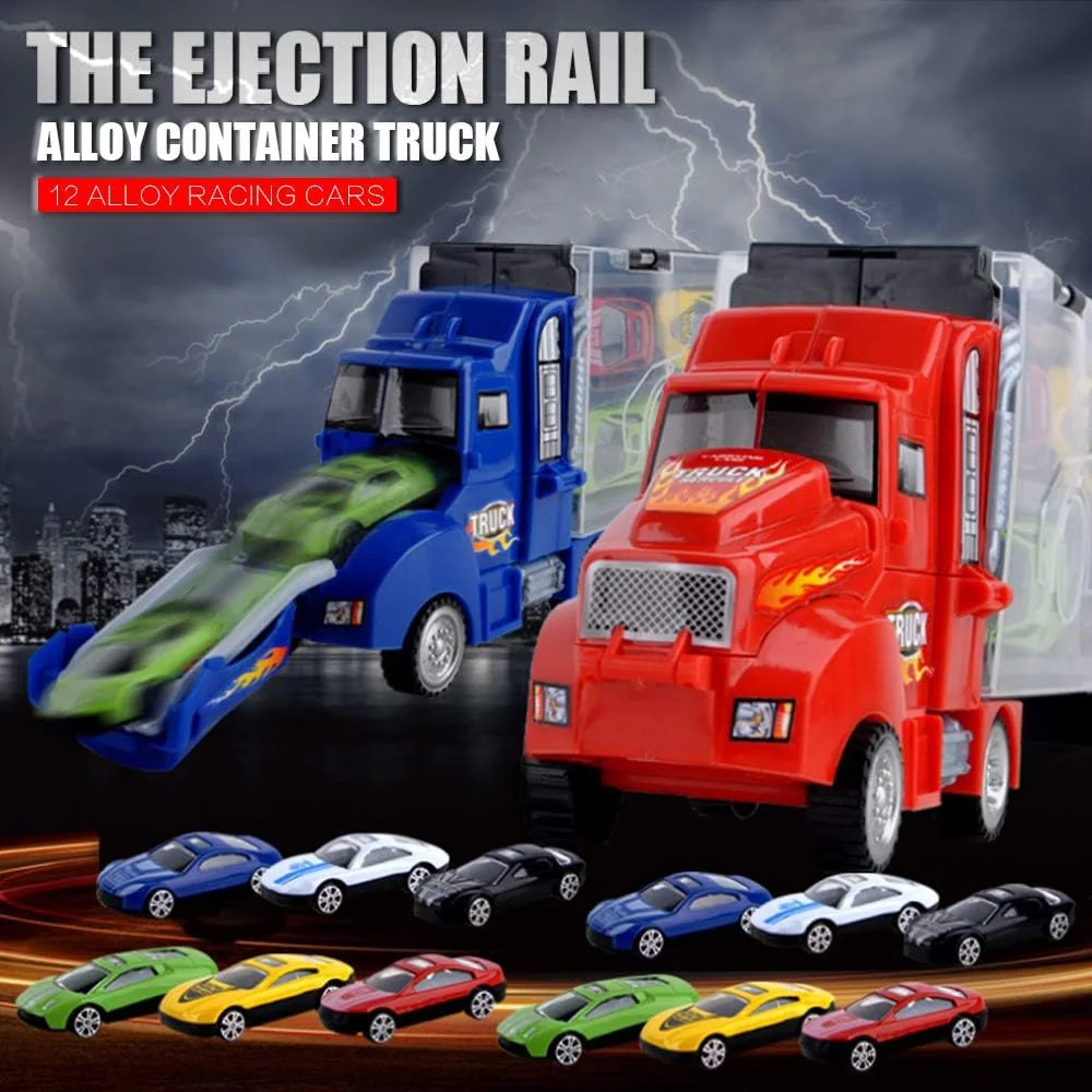 اسباب بازی کامیون حمل ماشین DobuyMall برای پسران و دختران 3 تا 10 ساله - کامیون حمل کننده شامل 12 ماشین اسباب بازی و لوازم جانبی - هدیه ایده آل برای کودکان (قرمز)