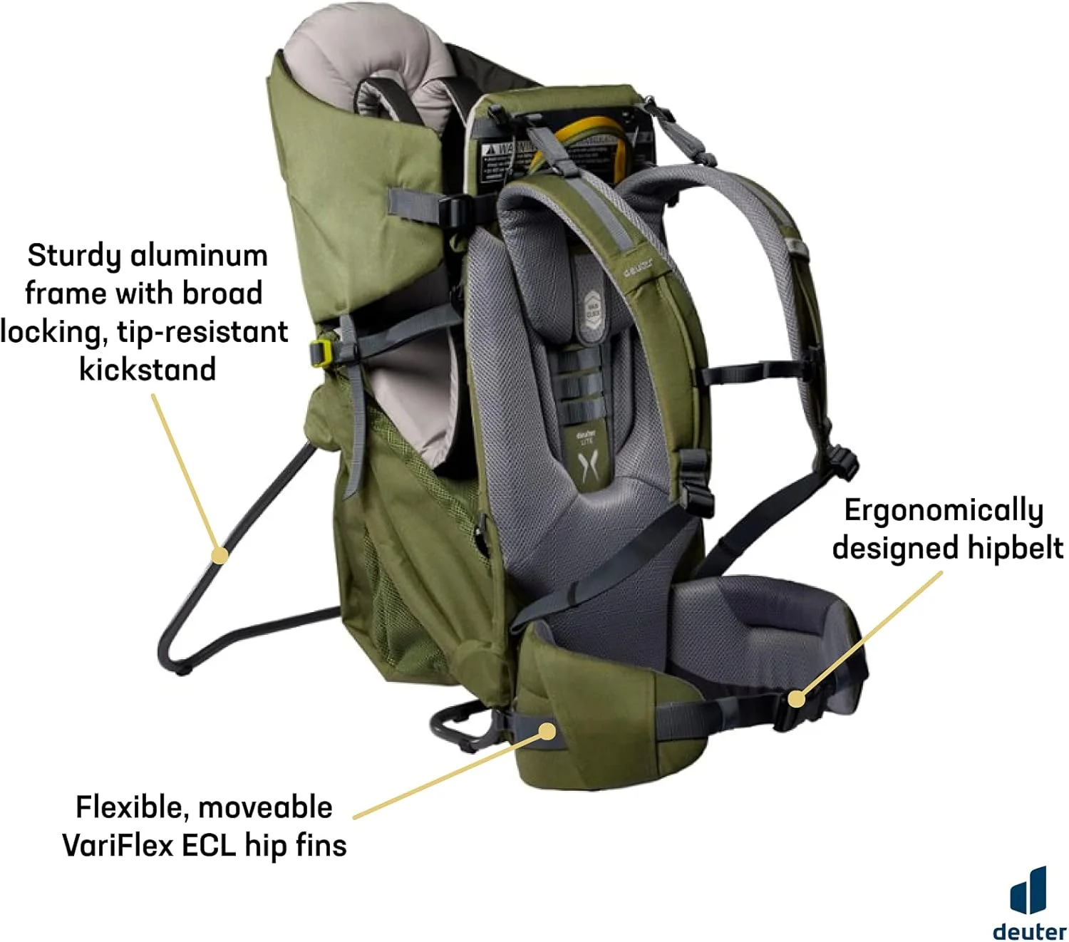 کوله پشتی حمل کودک دیوتر مدل Kid Comfort Venture مناسب سفر و پیاده روی - خاکی-زردچوبه ای