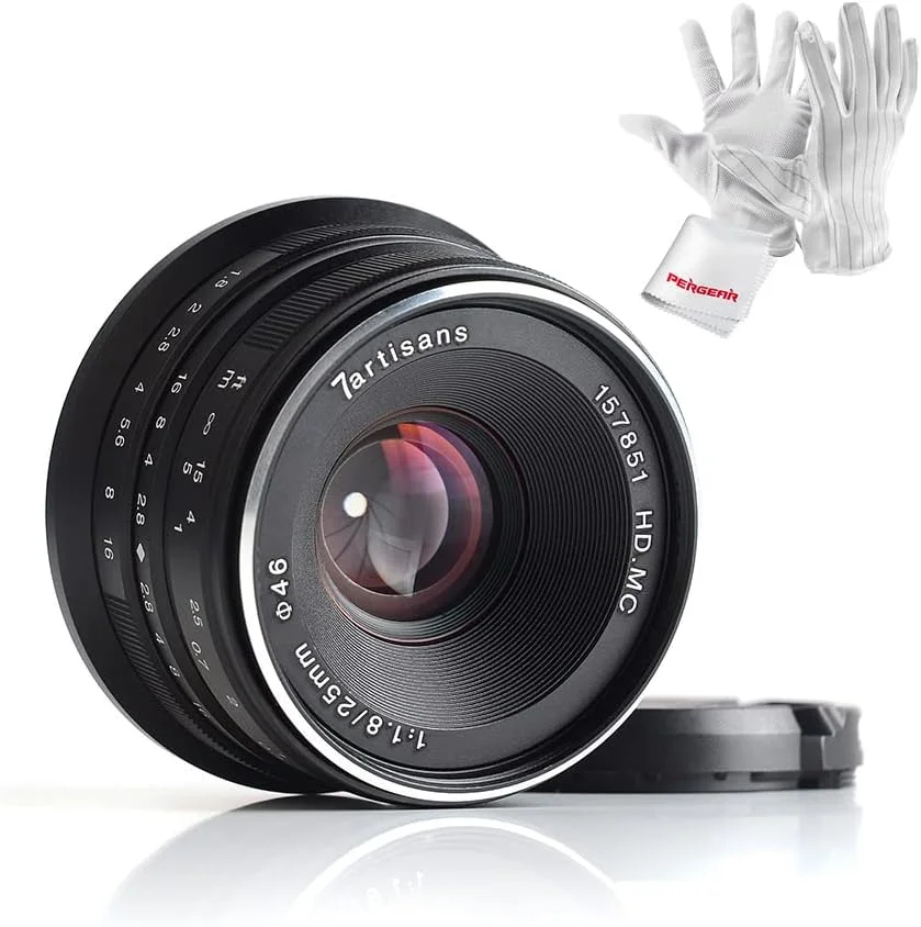 لنز ثابت 25 میلی‌متری 7Artisans با دیافراگم بزرگ F1.8 و فوکوس دستی برای دوربین‌های Olympus و Panasonic Micro Four Thirds Mft M4/3 - مشکی