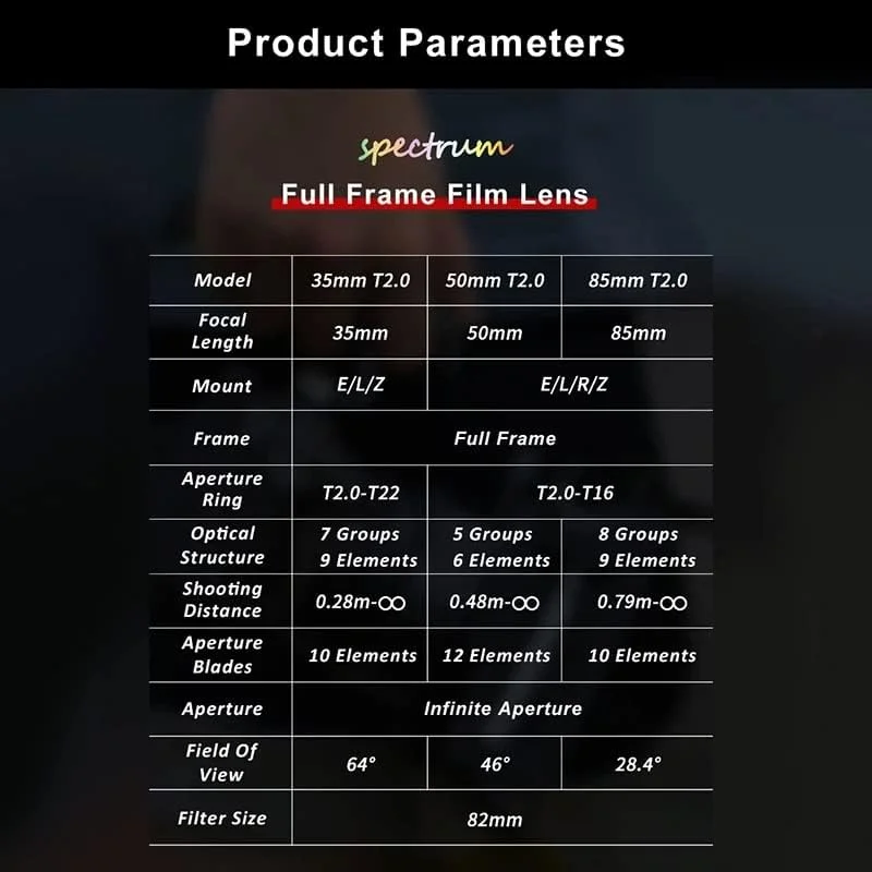 لنز سینمایی 7artisans 50mm T2.0 برای دوربین های Sony E Mount، لنزهای دوربین بدون آینه فول فریم با دیافراگم بزرگ
