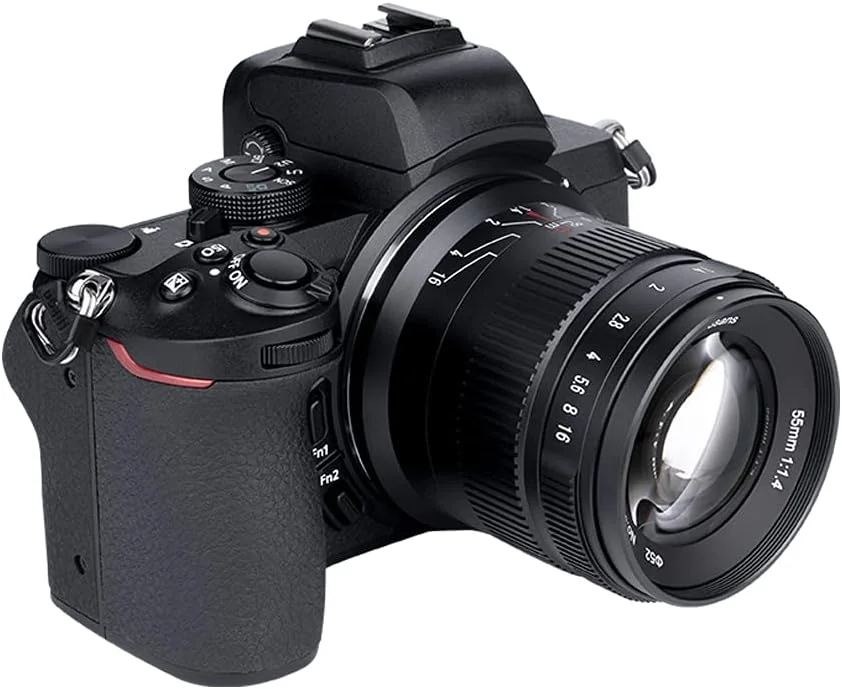 لنز دوربین 55mm F1.4 با دیافراگم بزرگ و فوکوس دستی 7artisans مناسب برای دوربین های سونی NEX-6R NEX-7 A3000 A5000 A5100 A6000 A6300 A6500 به همراه دستمال TUYUNG