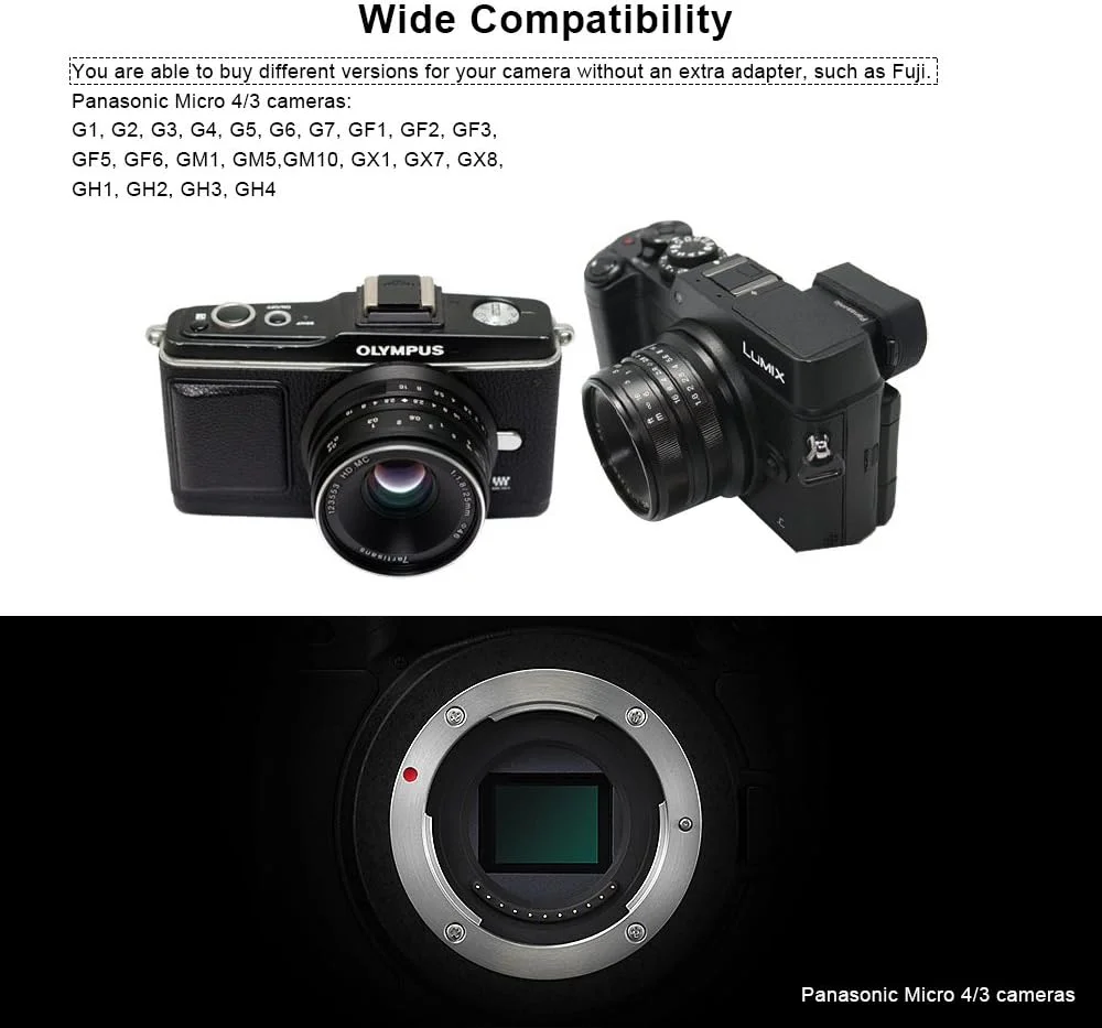 لنز ثابت 25 میلیمتری 7Artisans با دیافراگم بزرگ F1.8 و فوکوس دستی برای دوربینهای Olympus و Panasonic Micro Four Thirds Mft M4/3 - مشکی لنز ثابت 25 میلیمتری 7Artisans با دیافراگم بزرگ F1.8 و فوکوس دستی برای دوربینهای Olympus و Panasonic Micro Four Thirds Mft M4/3 - مشکی