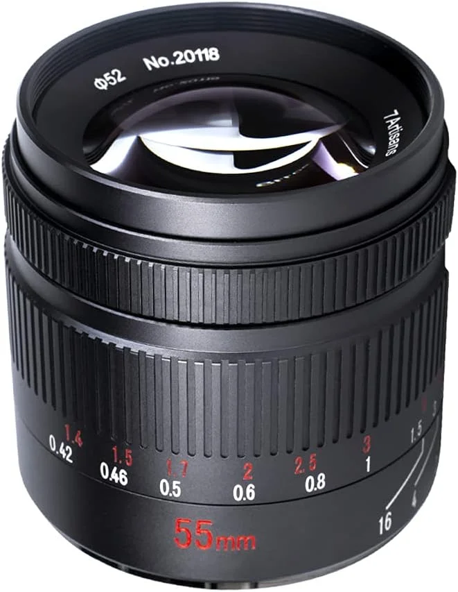 لنز دوربین 55mm F1.4 با دیافراگم بزرگ و فوکوس دستی 7artisans مناسب برای دوربین های سونی NEX-6R NEX-7 A3000 A5000 A5100 A6000 A6300 A6500 به همراه دستمال TUYUNG