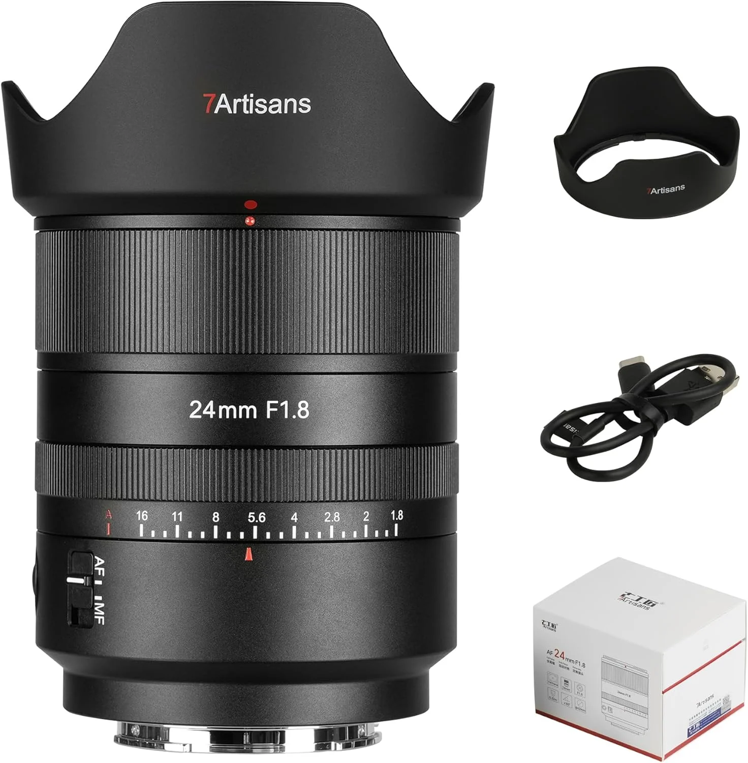 لنز دوربین 7artisans AF 24mm F1.8 برای Sony E Mount، برای دوربین های SLR بدون آینه، فول فریم، دیافراگم بزرگ، پرایم، فوکوس خودکار دستی STM، فوکوس خودکار چهره/چشم، برای محیط/پرتره/معماری شهری