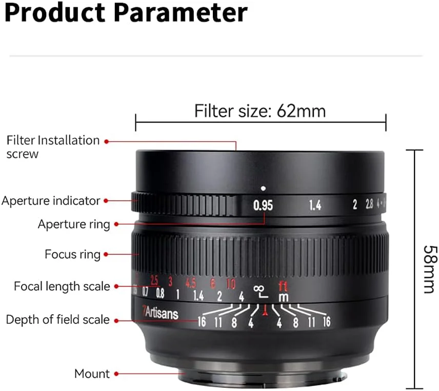 لنز دوربین 7artisans 50mm F0.95 APS-C دستی ثابت برای دوربین های فوجی X-Mount