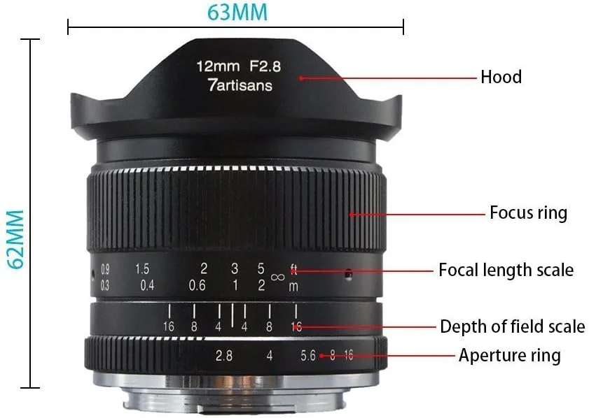 7artisans 12mm F2.8 APS-C Wide Angle Manual Fixed Lens for Canon M Mount Camera Like M1 M2 M3 M5 M6 M10