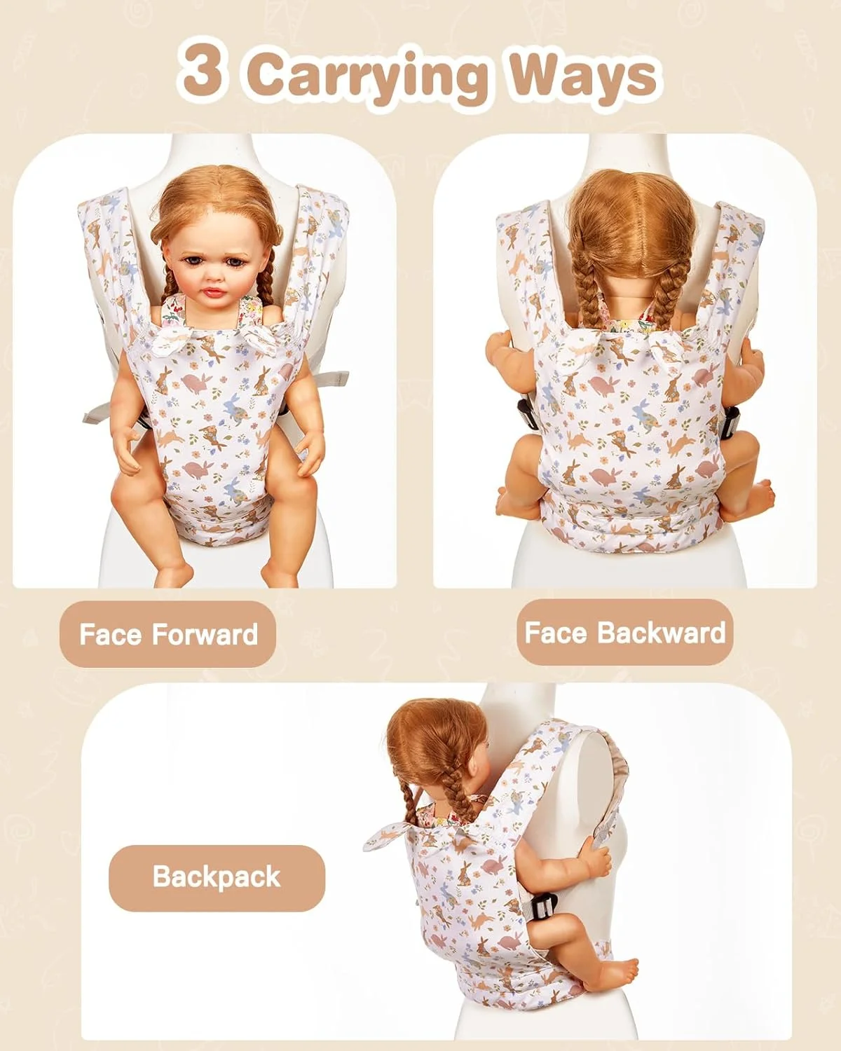 Lictin Baby Doll Carrier, Front and Back Doll Accessories Carrier for Little Girls, with Adjustable Straps for Stuffed Animal Reborn Baby Doll Lictin Baby Doll Carrier, Front and Back Doll Accessories Carrier for Little Girls, with Adjustable Straps for Stuffed Animal Reborn Baby Doll