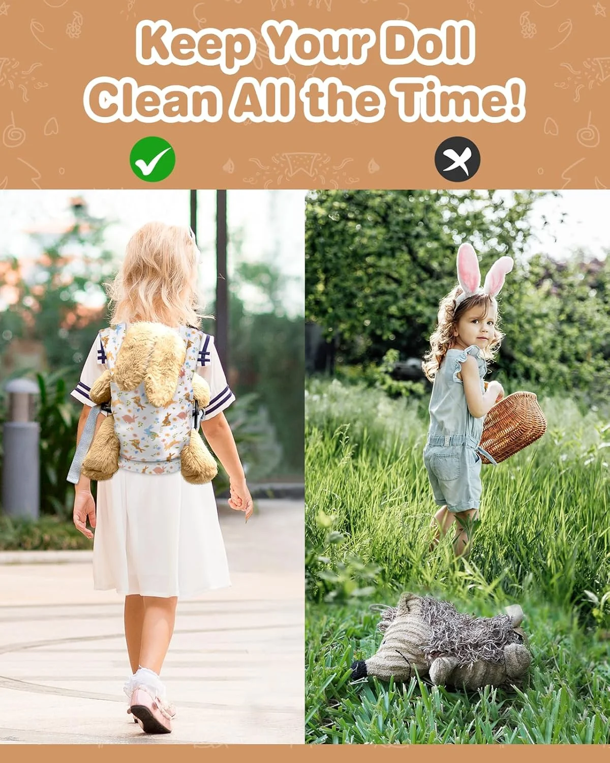 Lictin Baby Doll Carrier, Front and Back Doll Accessories Carrier for Little Girls, with Adjustable Straps for Stuffed Animal Reborn Baby Doll Lictin Baby Doll Carrier, Front and Back Doll Accessories Carrier for Little Girls, with Adjustable Straps for Stuffed Animal Reborn Baby Doll