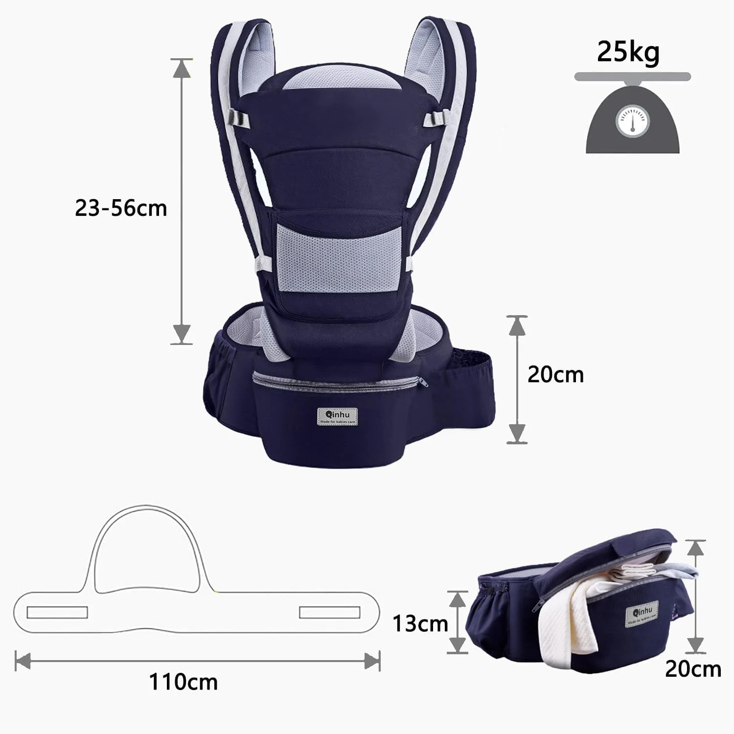 آغوشی نوزاد Lohofrnny، آغوشی چند منظوره ارگونومیک برای نوزادان 0-36 ماهه، آغوشی همه کاره کودک با نشیمنگاه، صندلی قابل تنظیم، آغوشی نوزاد با 6 حالت حمل برای نوزادان (آبی تیره)