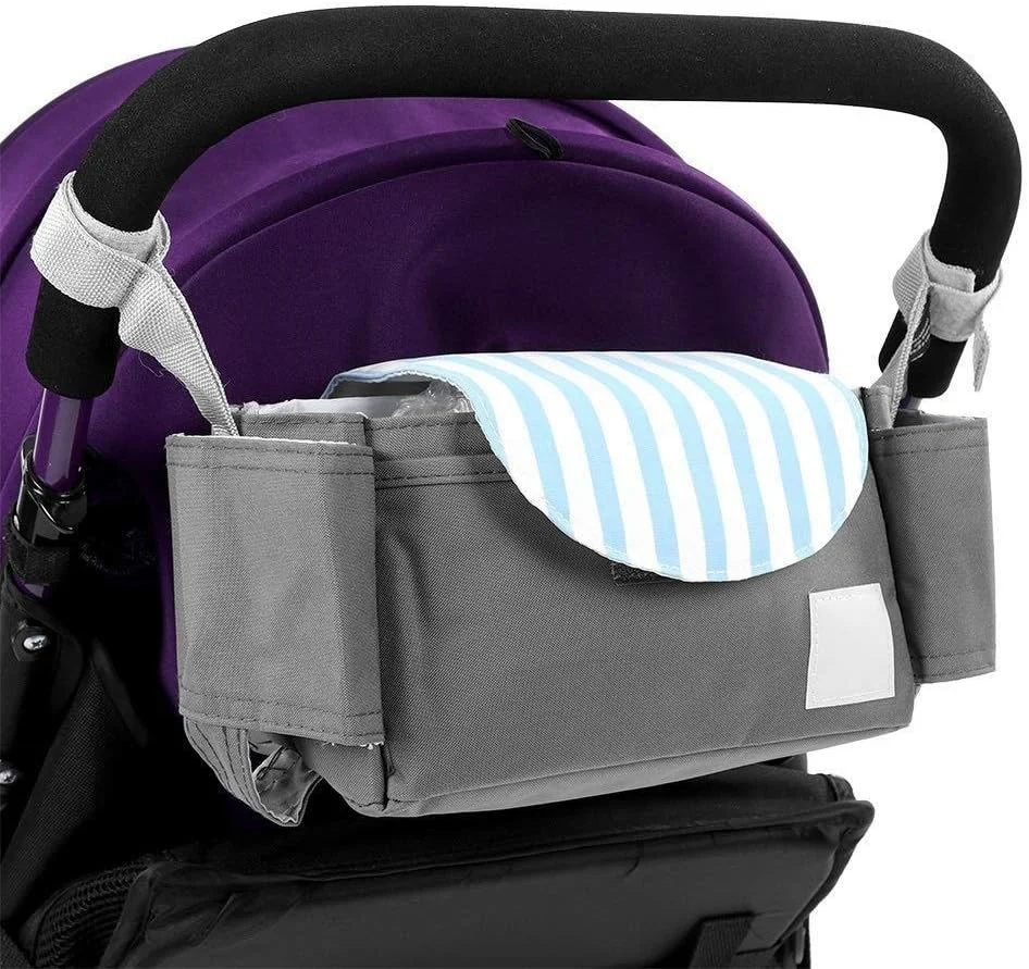 کیف لوازم مادر چند منظوره، کیف پوشک بچه با ظرفیت بزرگ، کیف شیشه شیر، کیف نگهداری لوازم کالسکه و استولر نوزاد، راه راه آبی