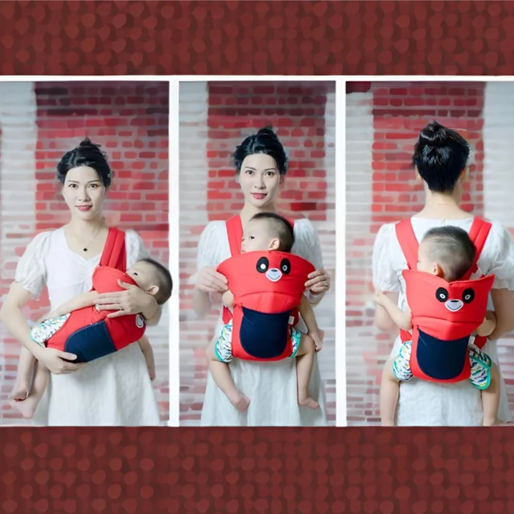 کوله پشتی حامل کودک چند حالته | 0-36 ماه | قرمز و مشکی | پارچه تنفسی و بندهای بالشتکی | موقعیت های حمل چندگانه ارگونومیک و پشتیبانی کمری | سبک و تمیز کردن آسان