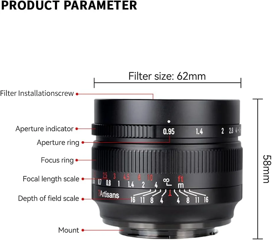 لنز ثابت 50mm F0.95 با دیافراگم باز و فوکوس دستی 7artisans APS-C برای دوربین های بدون آینه Sony E-Mount مدل های NEX-3/NEX-5/NEX-C3/NEX-7/NEX-5N/NEX-6/NEX-5T/A5000/A6000/A5100