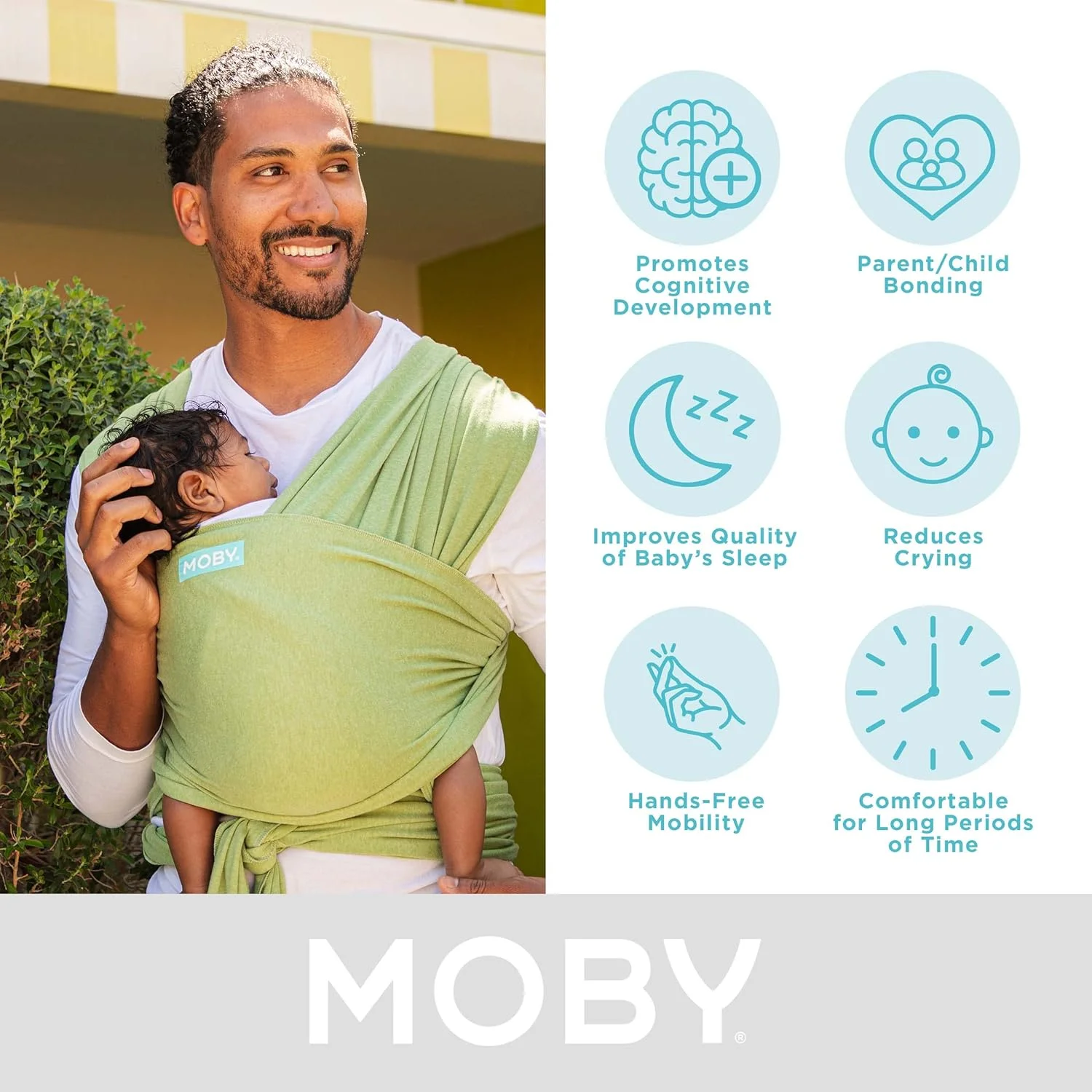 آغوشی پارچه ای موبی مدل Element مناسب نوزادان تا کودکان نوپا (3.6 تا 15 کیلوگرم)، آغوشی نوزاد، طراحی بسیار سبک و بدون نیاز به دست، قابل تنظیم برای انواع اندام (کیوی)