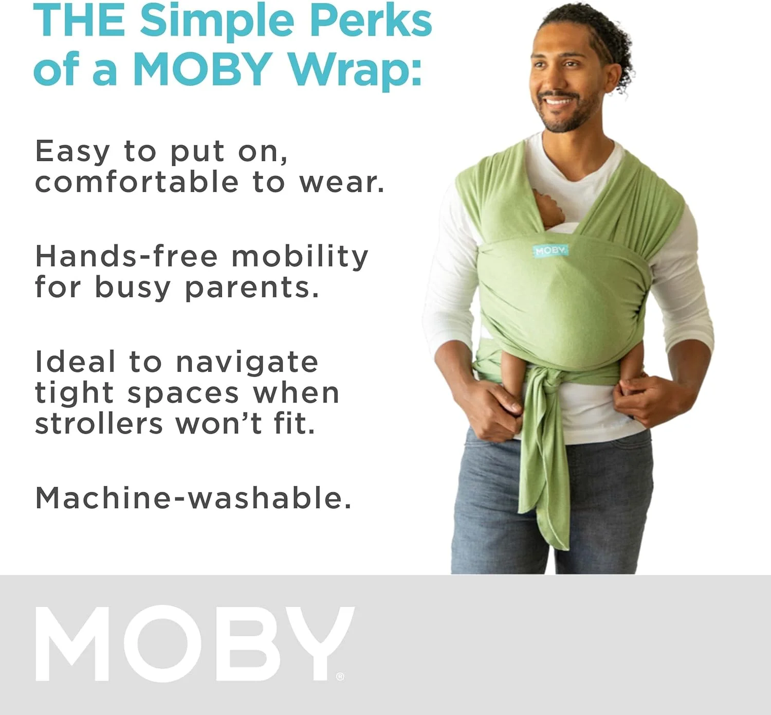 آغوشی پارچه ای موبی مدل Element مناسب نوزادان تا کودکان نوپا (3.6 تا 15 کیلوگرم)، آغوشی نوزاد، طراحی بسیار سبک و بدون نیاز به دست، قابل تنظیم برای انواع اندام (کیوی)