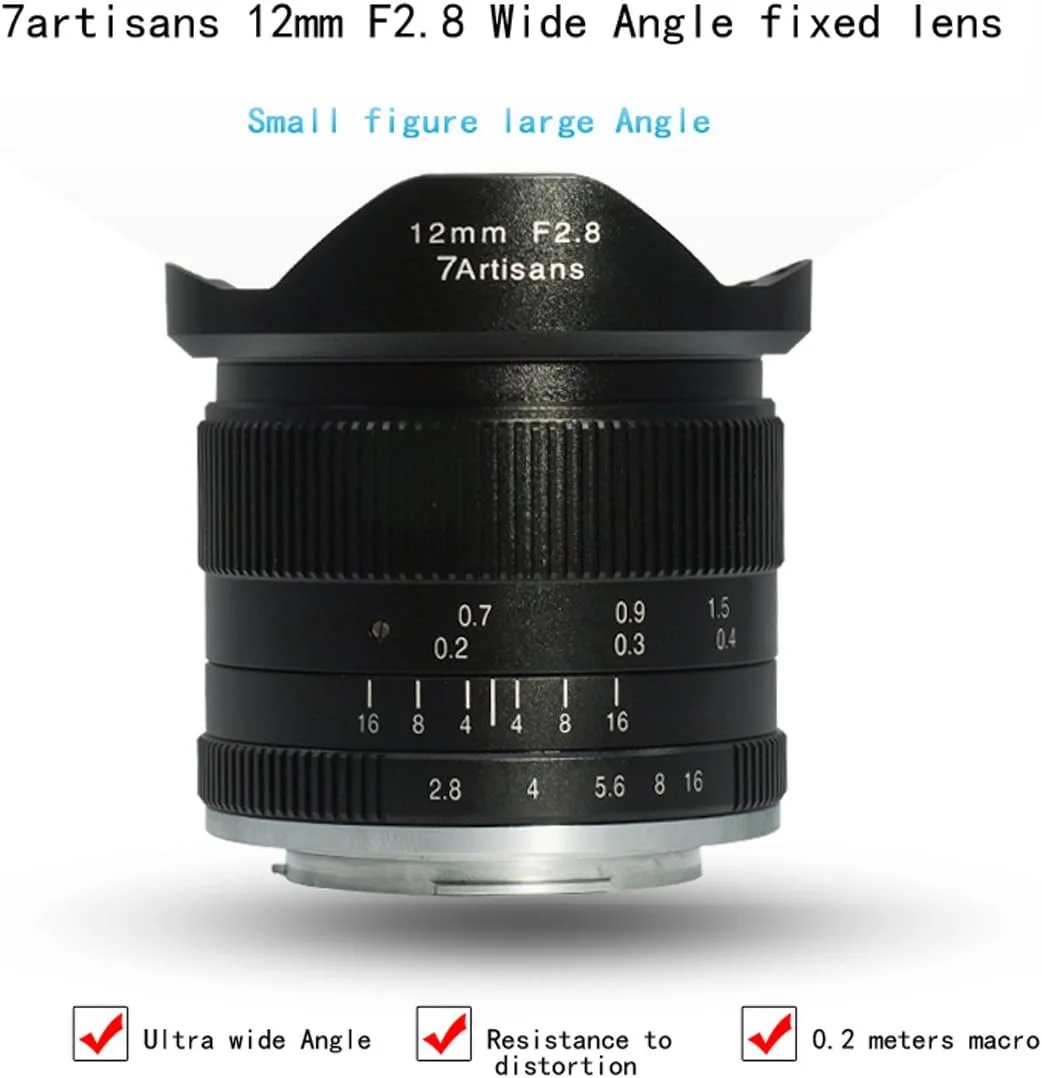 لنز زاویه باز فوق العاده 7artisans 12mm f2.8 برای دوربین های بدون آینه سونی با مانت E و حسگر APS-C مدل های A6500 A6300 A6000 A6500 A6300 A7 لنز پرایم ثابت با فوکوس دستی