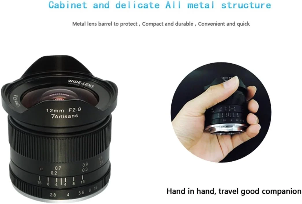 لنز زاویه باز فوق العاده 7artisans 12mm f2.8 برای دوربین های بدون آینه سونی با مانت E و حسگر APS-C مدل های A6500 A6300 A6000 A6500 A6300 A7 لنز پرایم ثابت با فوکوس دستی