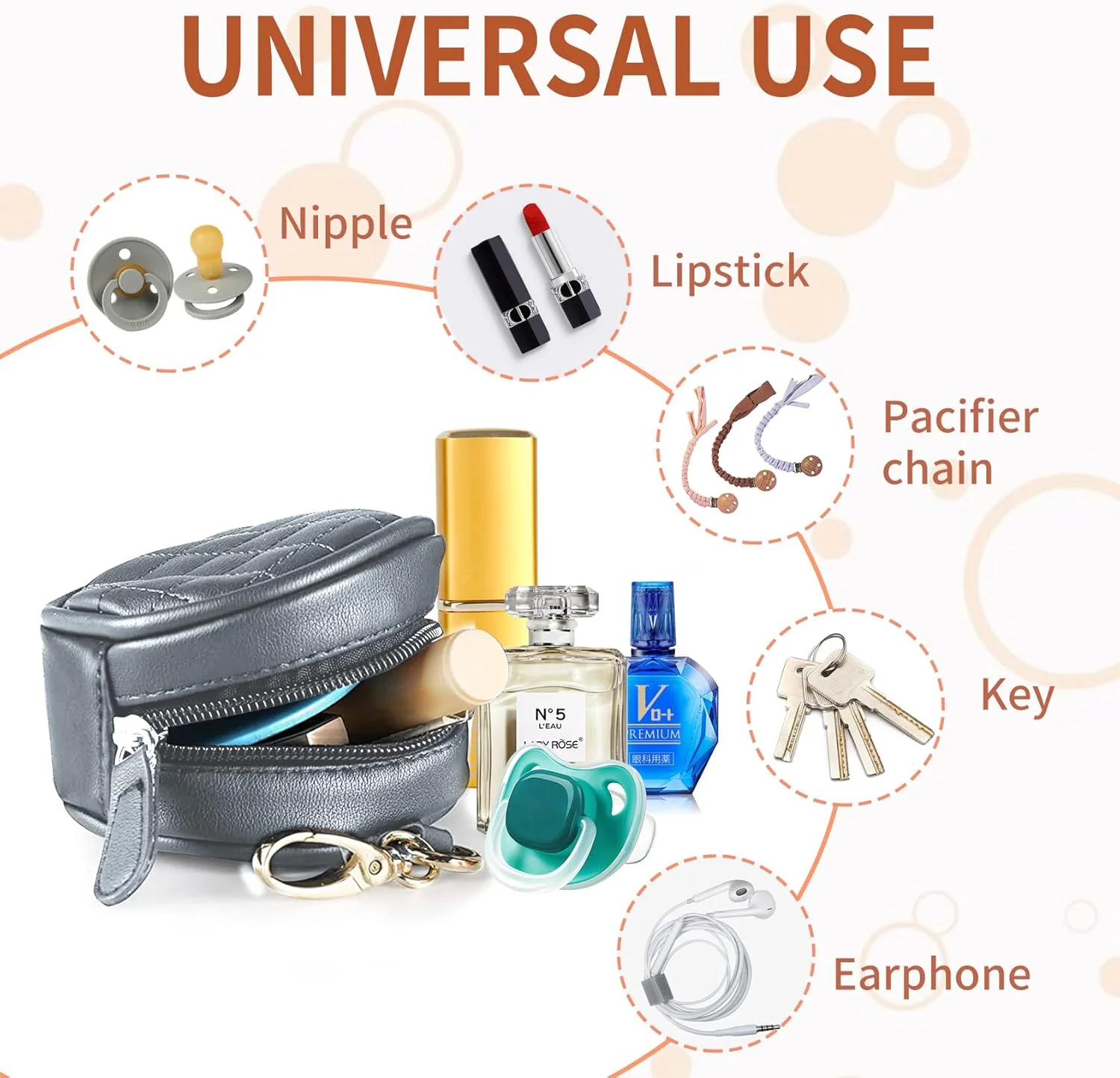 کیف نگهدارنده پستانک ماویک با گیره، جا پستانکی جذاب با قفل برای کیف پوشک یا کیف دستی، نگهدارنده 2 پستانک برای نوزادان دختر و پسر، جا کلیدی نگهدارنده پستانک