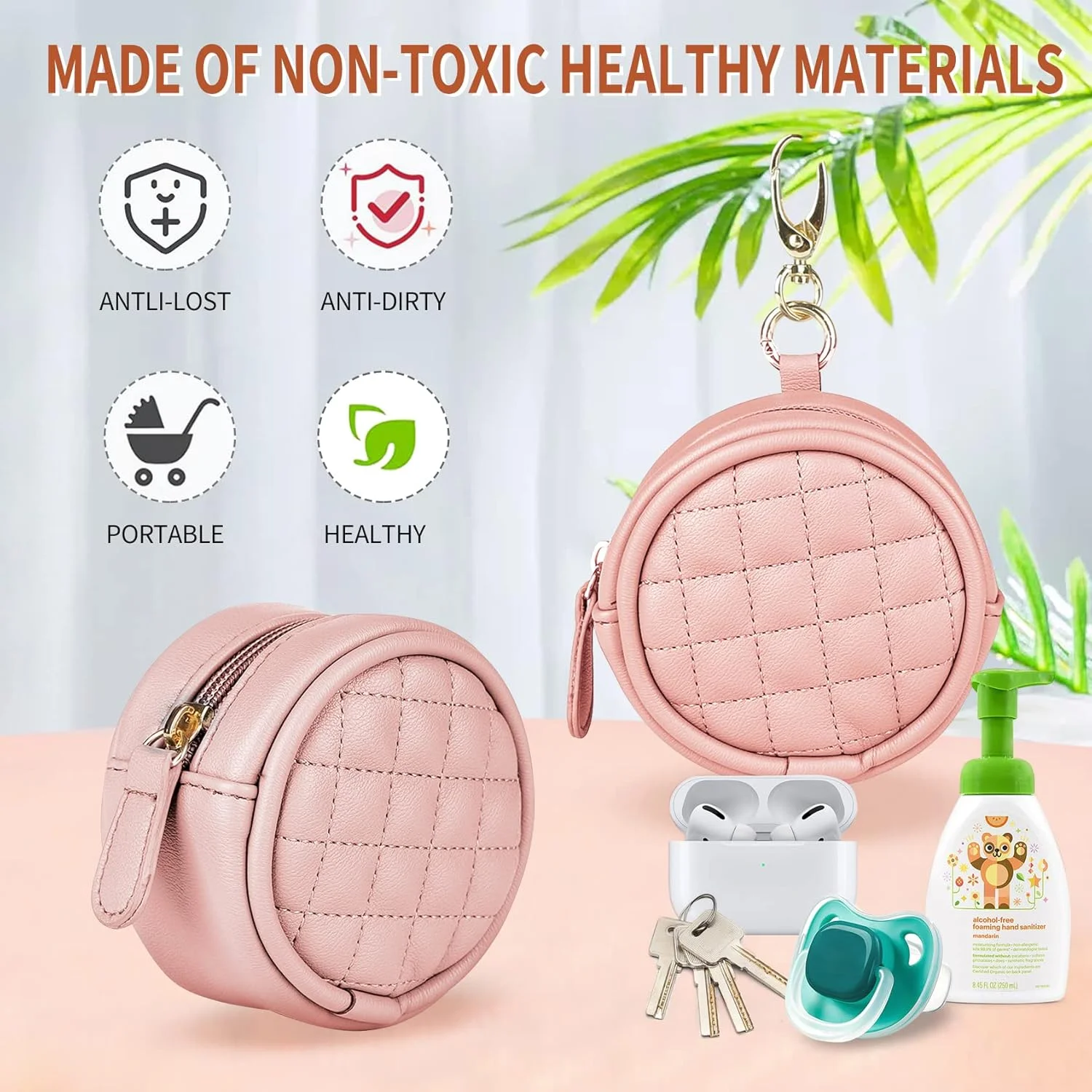 جا پستانکی کودک ماویک با گیره، کیف پستانک برای کیف پوشک، کیف نگهدارنده پستانک با زیپ برای پسران و دختران، کیف لوازم جانبی کالسکه مسافرتی در فضای باز مناسب برای همه پستانک ها (صورتی)