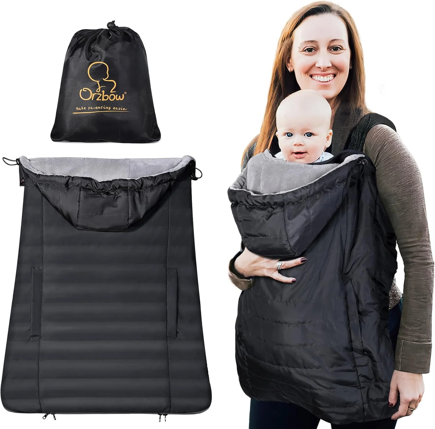 Orzbow Winter Baby Carrier Cover with Detachable Hood, Waterproof & Windproof, Universal for Baby Carriers and Baby Waist Stool, Baby Bunting Bag for Car Seats and Strollers with Storage Bag, Black Orzbow Winter Baby Carrier Cover with Detachable Hood, Waterproof & Windproof, Universal for Baby Carriers and Baby Waist Stool, Baby Bunting Bag for Car Seats and Strollers with Storage Bag, Black