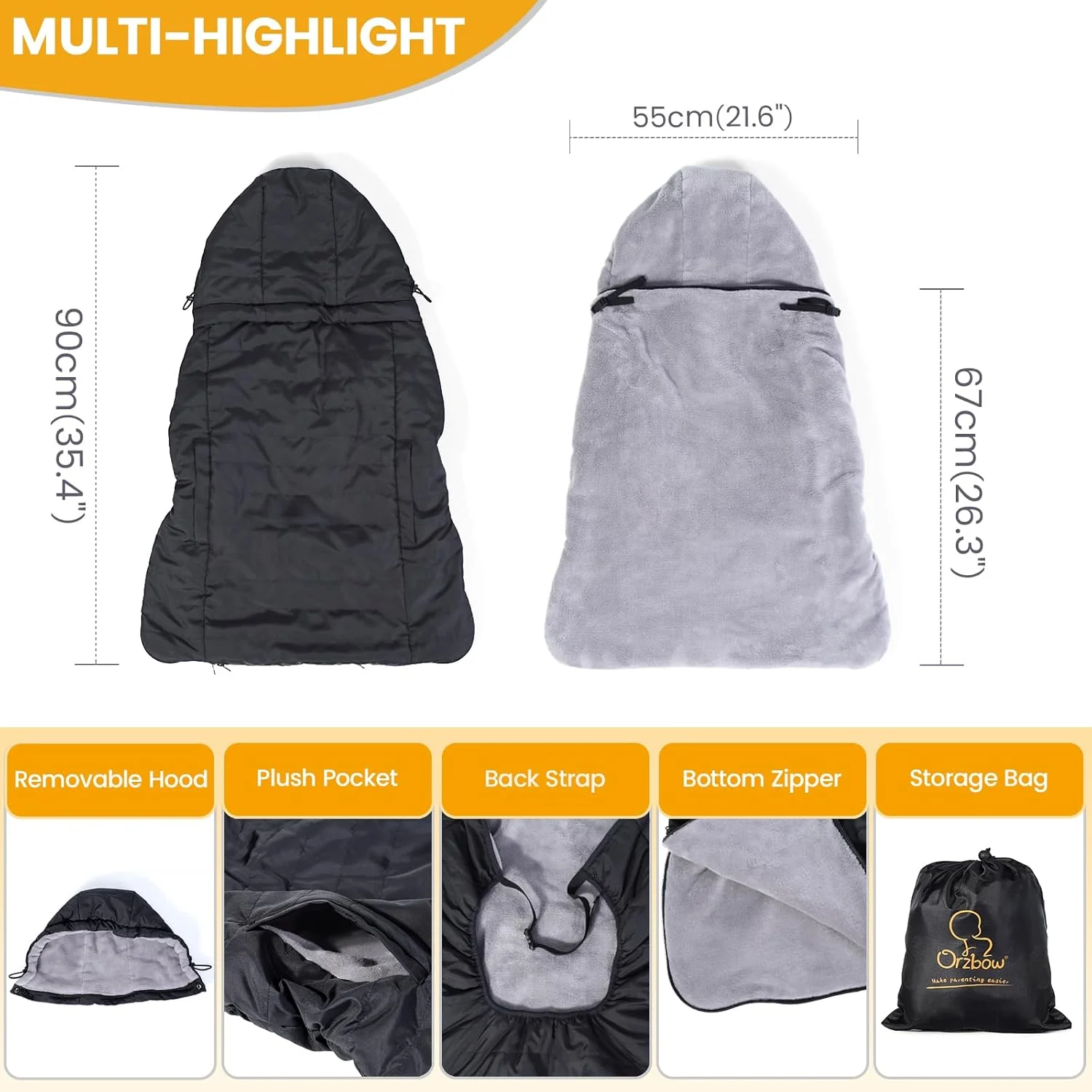 Orzbow Winter Baby Carrier Cover with Detachable Hood, Waterproof & Windproof, Universal for Baby Carriers and Baby Waist Stool, Baby Bunting Bag for Car Seats and Strollers with Storage Bag, Black Orzbow Winter Baby Carrier Cover with Detachable Hood, Waterproof & Windproof, Universal for Baby Carriers and Baby Waist Stool, Baby Bunting Bag for Car Seats and Strollers with Storage Bag, Black