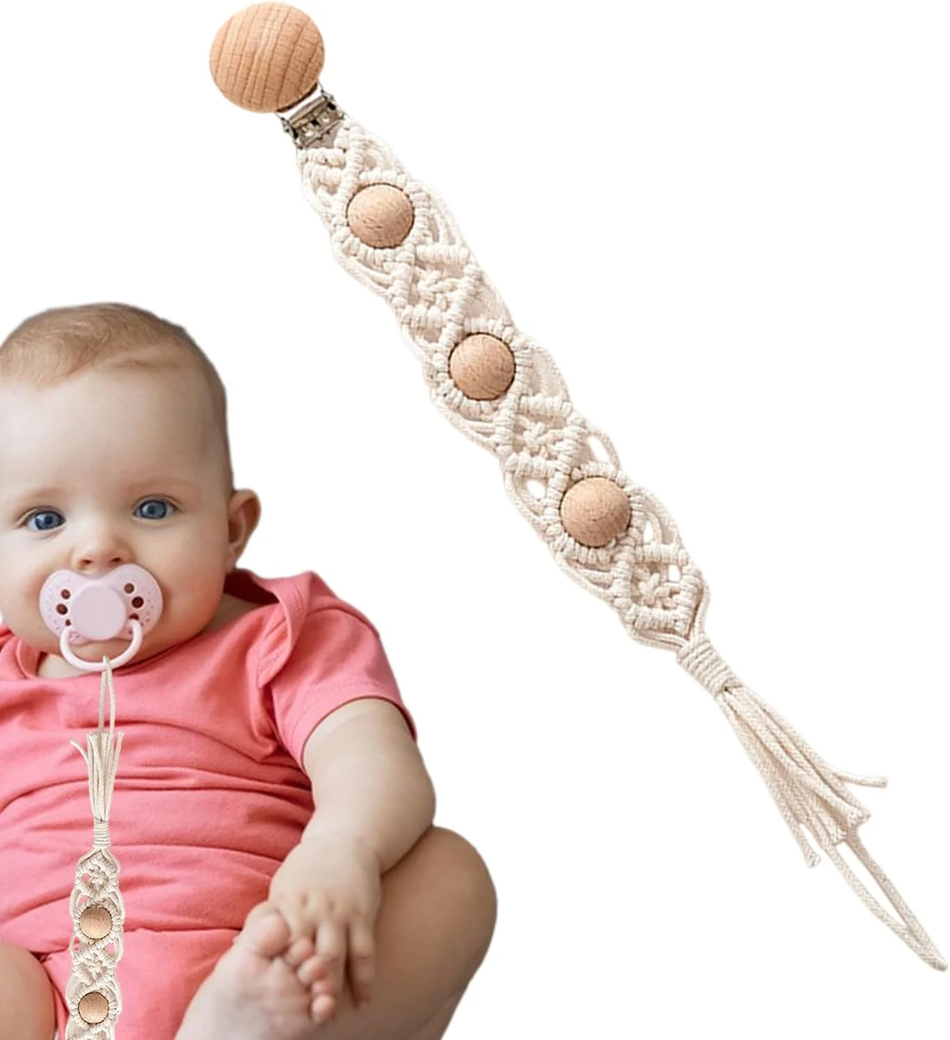 گیره پستانک | گیره پستانک طنابی پنبه ای بوهو، گیره های پستانک دست ساز بوهو برای راحتی شیک، چوبی ایمن و برای کودک نوپا گیره پستانک | گیره پستانک طنابی پنبه ای بوهو، گیره های پستانک دست ساز بوهو برای راحتی شیک، چوبی ایمن و برای کودک نوپا