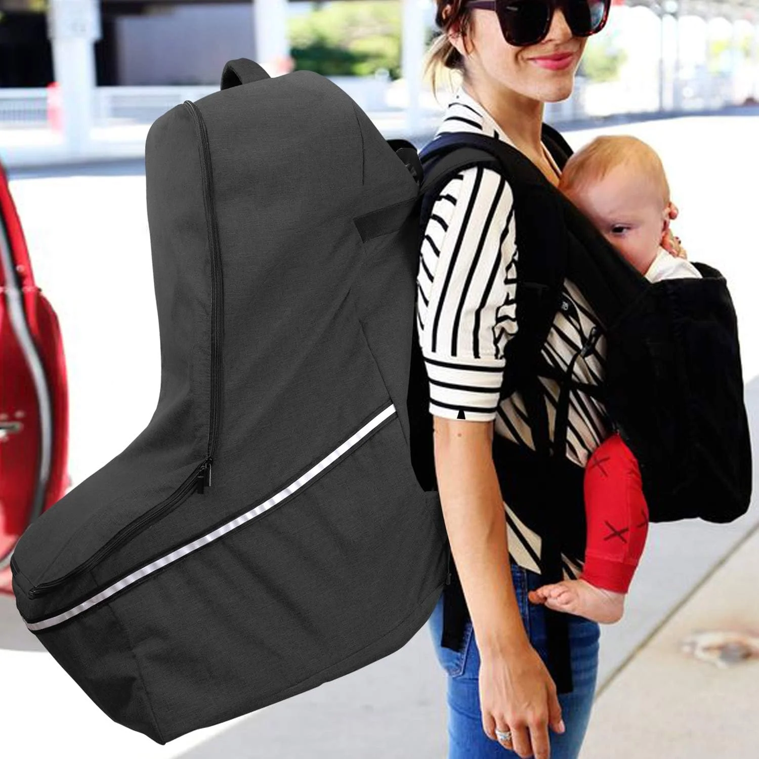 کیف کوله پشتی صندلی ماشین کودک Teamoy، کیف بادوام مناسب بازرسی فرودگاه با دسته بالایی و نوارهای بازتابنده برای صندلی ماشین نوزاد، روکش کیف حمل صندلی ماشین کودک مشکی مدل TY12603 کیف کوله پشتی صندلی ماشین کودک Teamoy، کیف بادوام مناسب بازرسی فرودگاه با دسته بالایی و نوارهای بازتابنده برای صندلی ماشین نوزاد، روکش کیف حمل صندلی ماشین کودک مشکی مدل TY12603