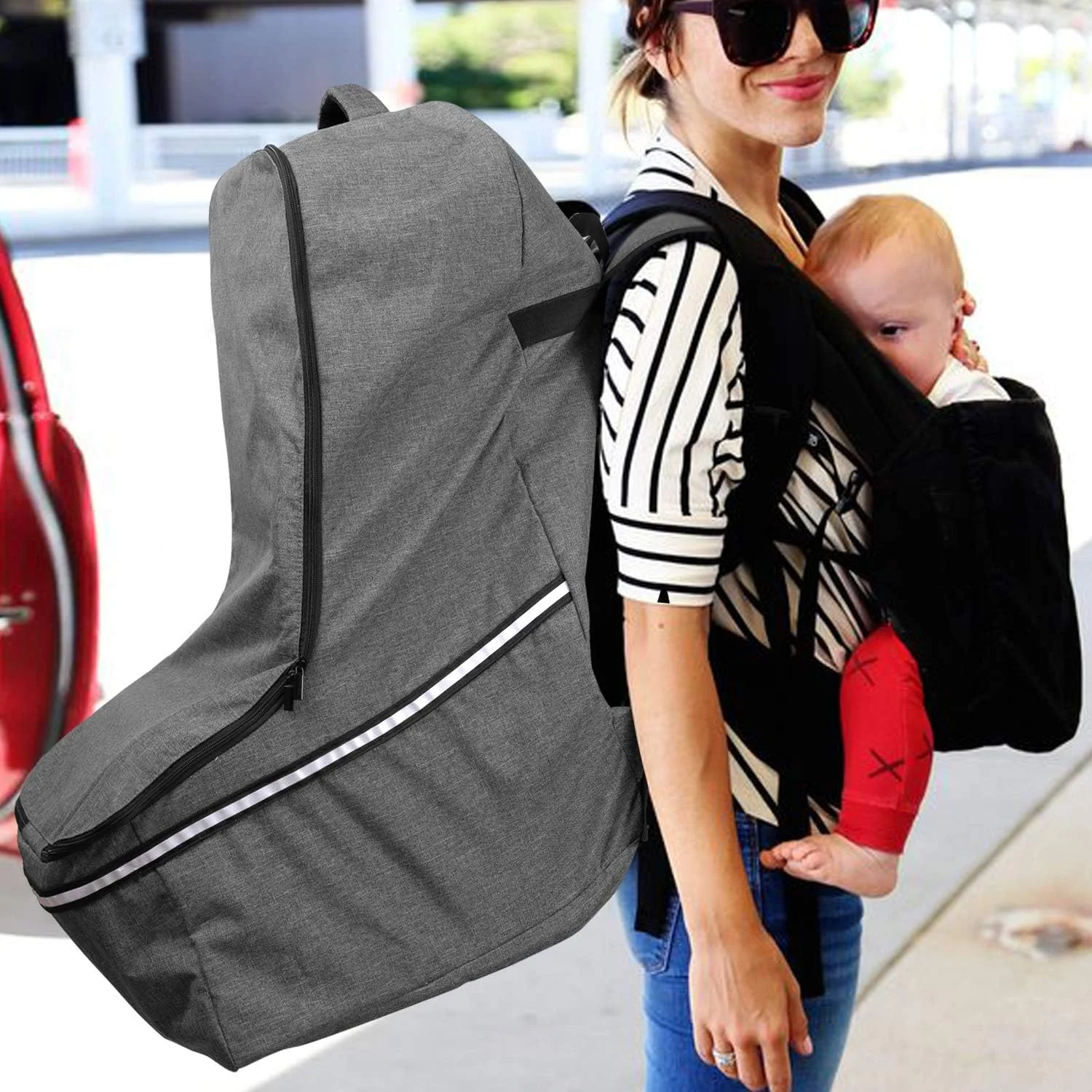 کیف حمل صندلی ماشین کودک Teamoy، کیف بازرسی گیت صندلی ماشین با دسته بالایی و نوارهای بازتابنده، روکش حمل صندلی ماشین کودک برای هواپیما، خاکستری کیف حمل صندلی ماشین کودک Teamoy، کیف بازرسی گیت صندلی ماشین با دسته بالایی و نوارهای بازتابنده، روکش حمل صندلی ماشین کودک برای هواپیما، خاکستری